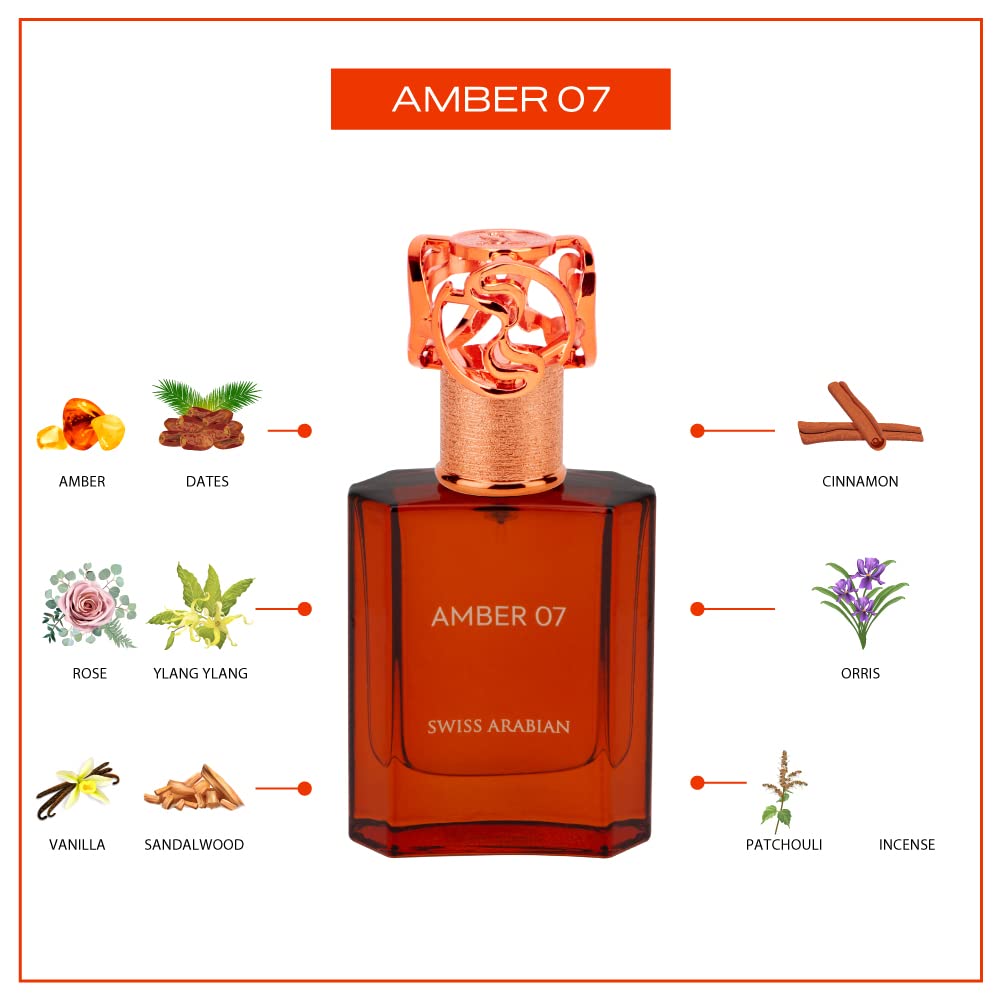 Swiss Arabian Amber 07  Productos de lujo de Dubai  Fragancia personal EDP en aerosol de larga duración y adictiva  Un aroma seductor y