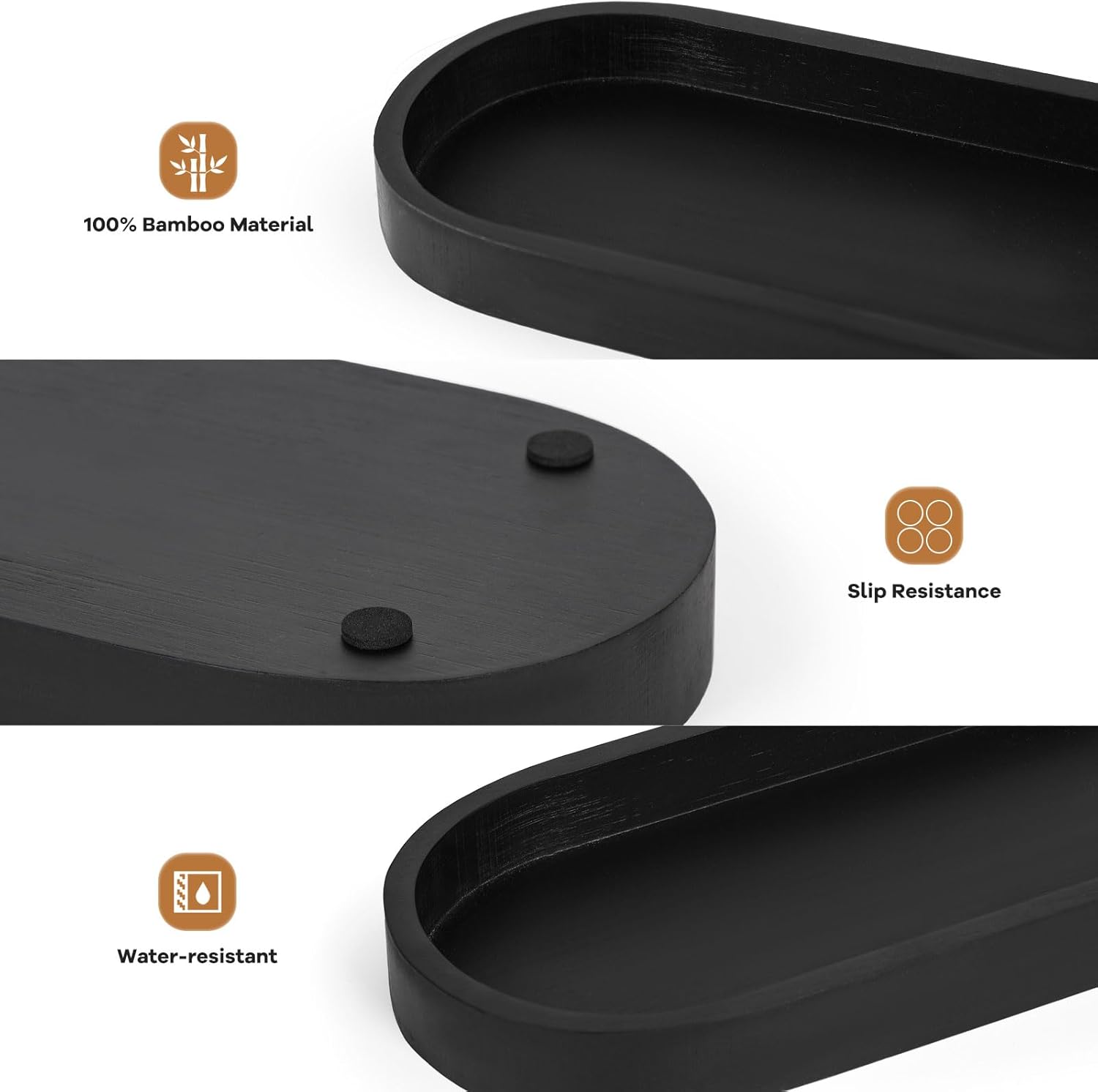 Bandeja ovalada de tocador de baño, pequeño organizador decorativo de bambú para encimera de cocina, tanque de inodoro y tocador, bandeja de velas y
