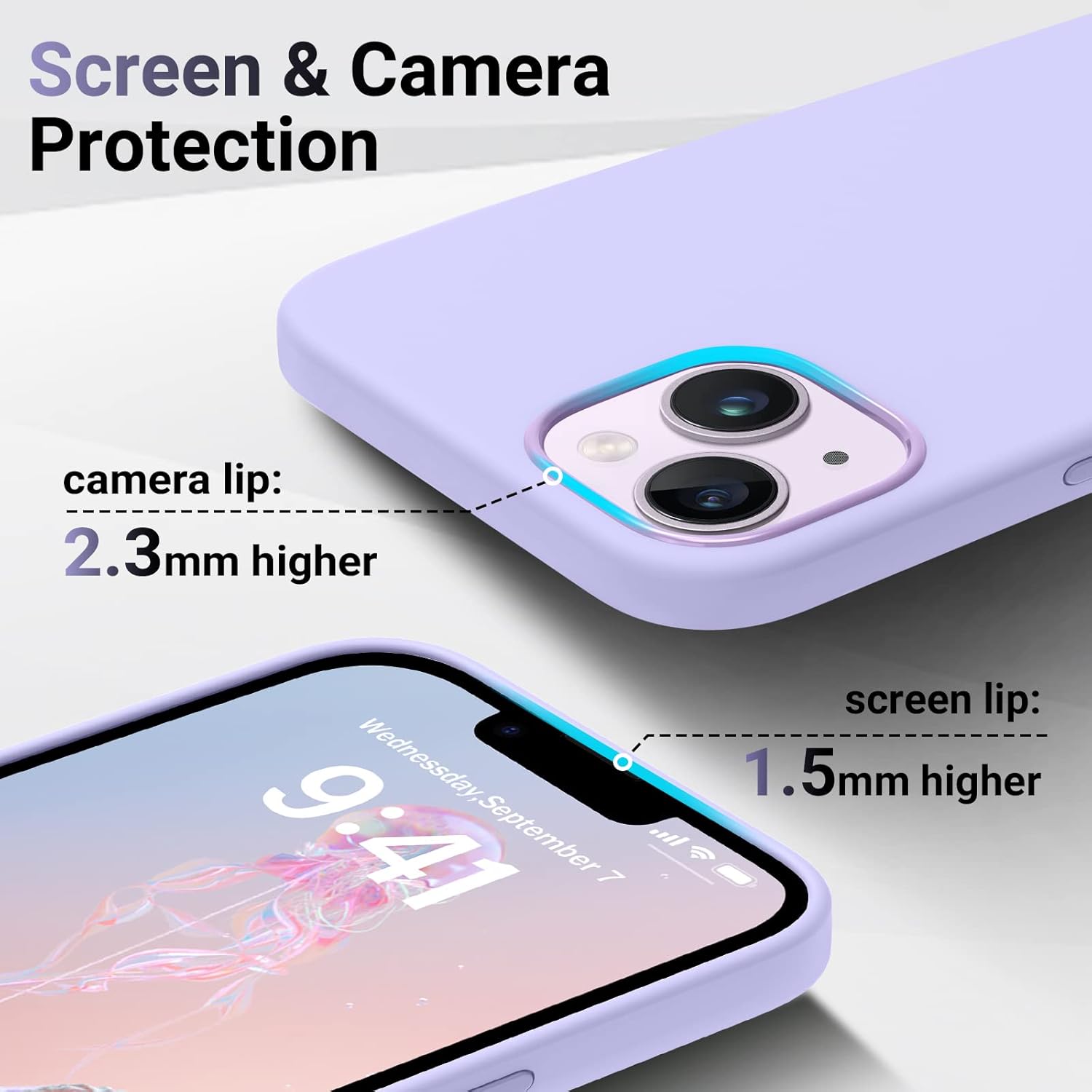 AOTESIER Funda compatible con iPhone 14, Silky Touch Premium de goma de silicona líquida suave antihuellas, carcasa protectora de cuerpo completo