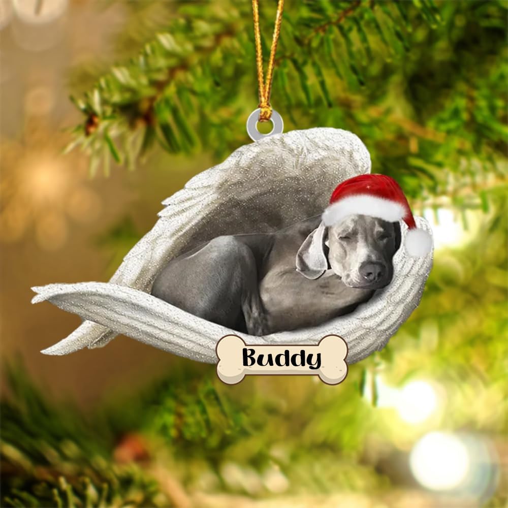 Weimaraner – Adorno de Navidad con alas de ángel durmiente, adorno conmemorativo personalizado para perro 2023, adorno acrílico con forma de ángel