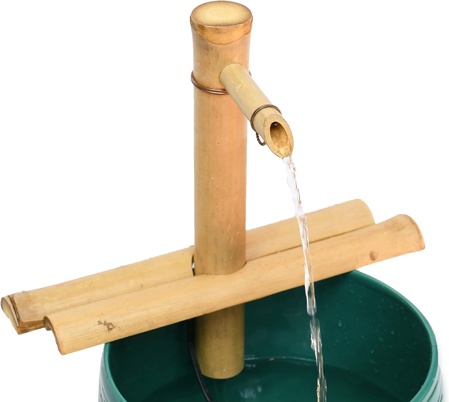 Bamboo Accents Fuente de agua de bambú para exteriores, kit de fuente de agua Zen ajustable de 12 pulgadas, función de agua de bambú resistente a la