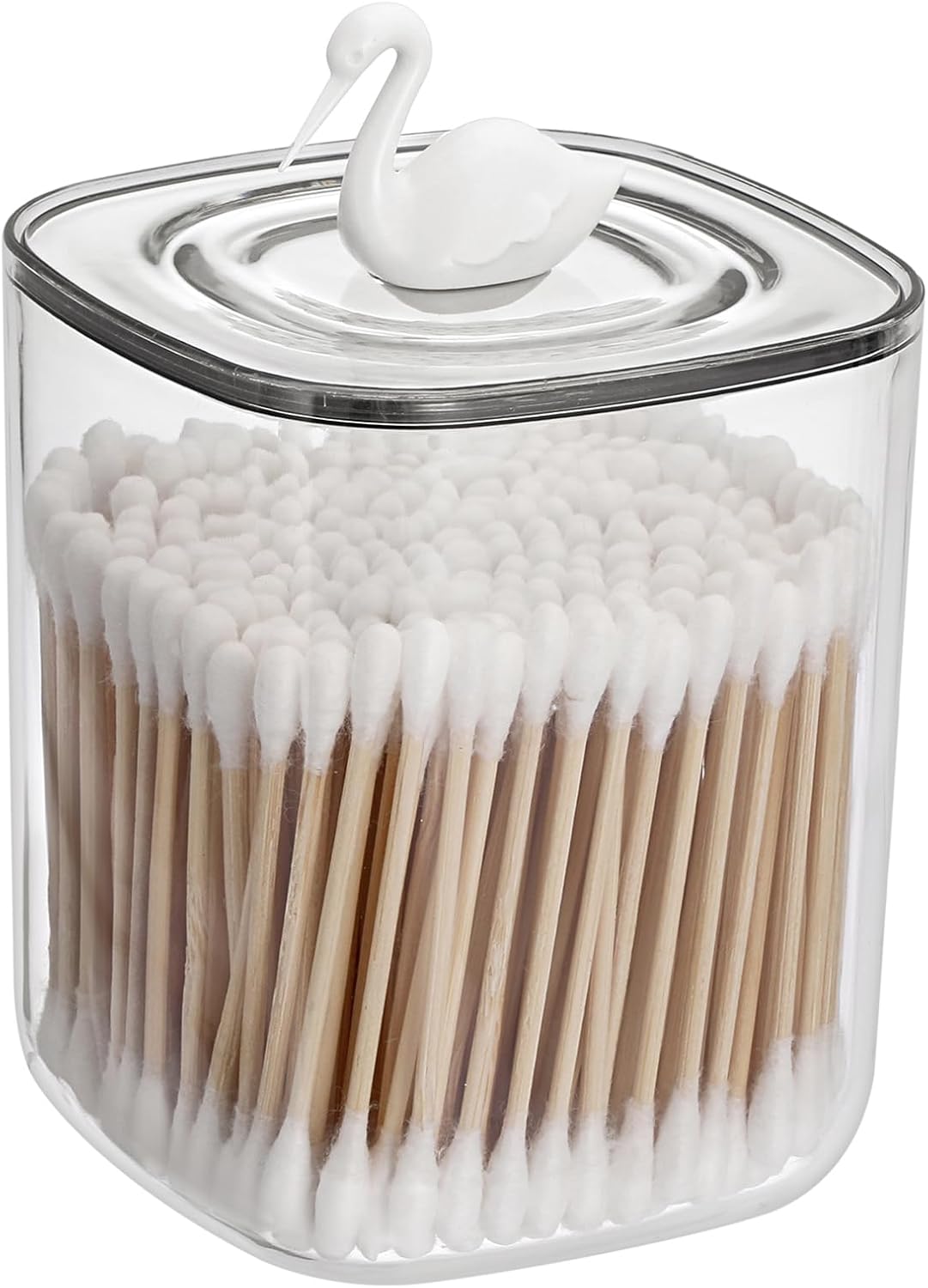 Hipiwe Dispensador de plástico Qtip con tapa, contenedores de baño transparentes para bolas de algodón, almohadillas de algodón, botes de tocador,