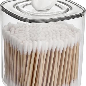Hipiwe Dispensador de plástico Qtip con tapa, contenedores de baño transparentes para bolas de algodón, almohadillas de algodón, botes de tocador, Hipiwe Dispensador de plástico Qtip con tapa, contenedores de baño transparentes para bolas de algodón, almohadillas de algodón, botes de tocador,