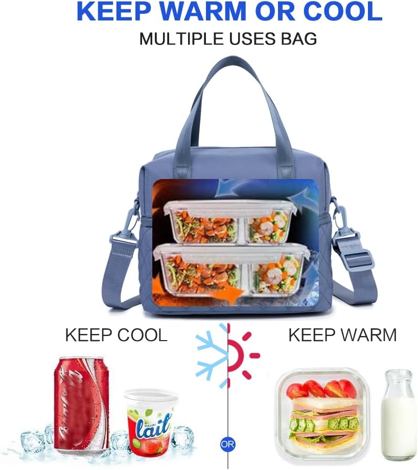 NOL Natural Organic Lifestyle Bolsa de almuerzo reutilizable para mujer, a prueba de fugas, con aislamiento medio, de nailon, con correa desmontable