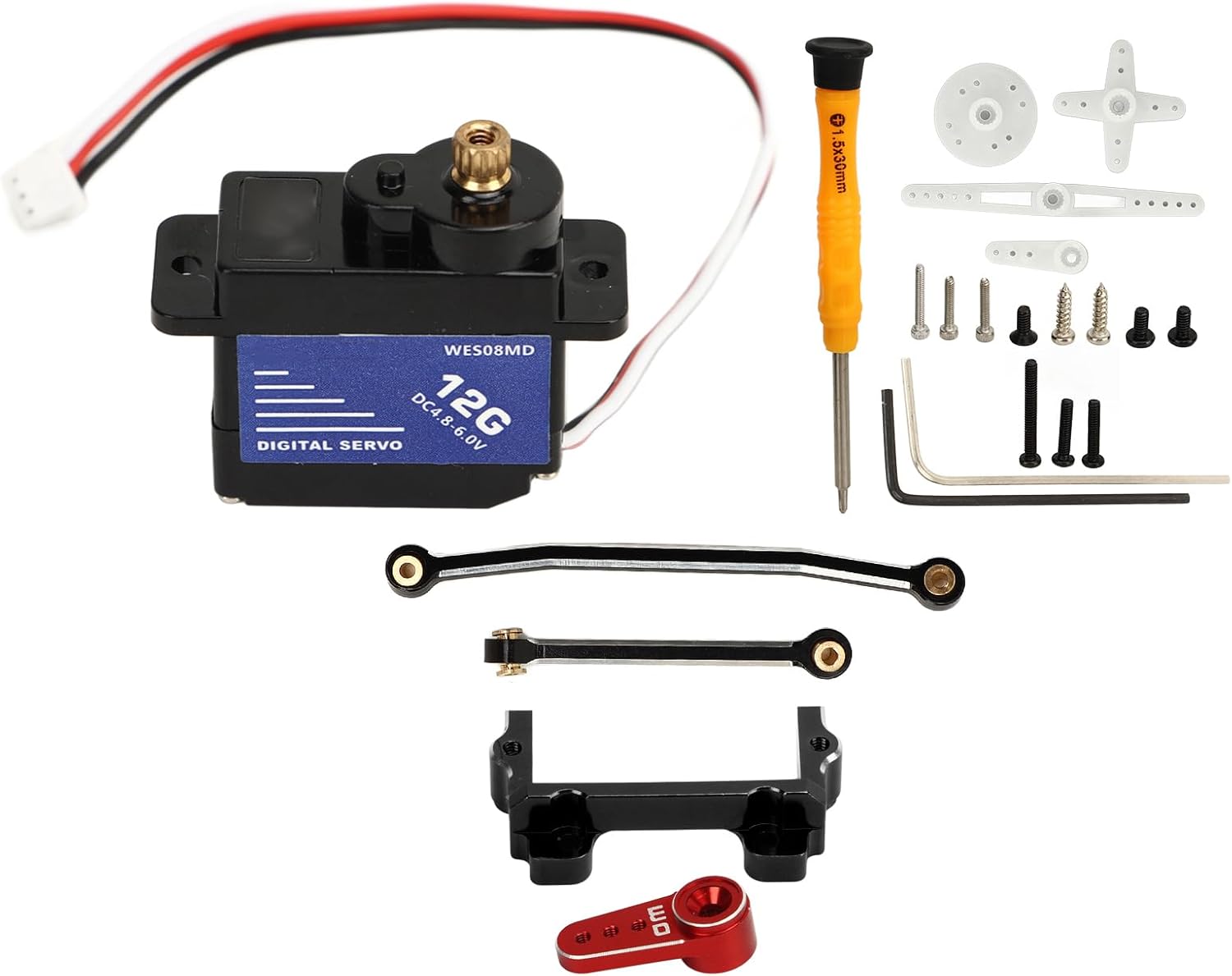 Juego de servo de dirección RC, operación de bajo ruido, fácil instalación, servo de metal para automóvil a control remoto, accesorios completos