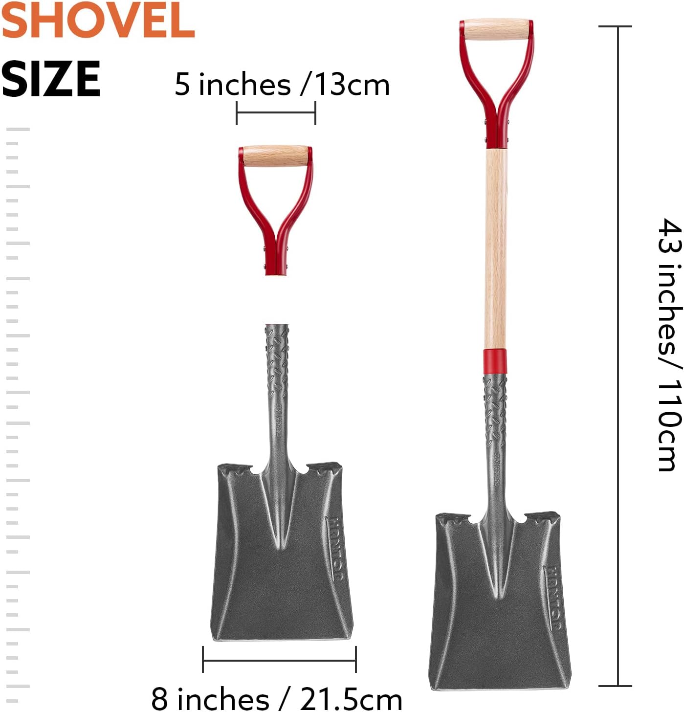 HANTOP Pala de transferencia resistente Pala multifuncional Pala cuadrada Pala plana para jardinería limpieza de bordes, 43 pulgadas
