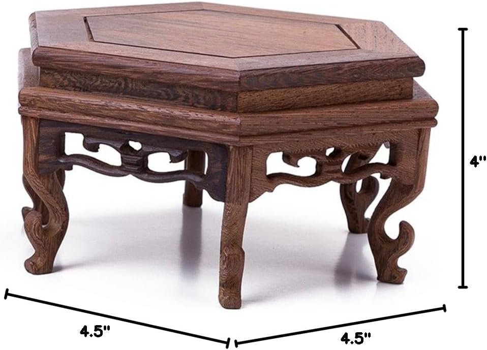Hermosa mano artesanal hexagonal palisandro oriental Fishbowl jarrón soporte 4.5″