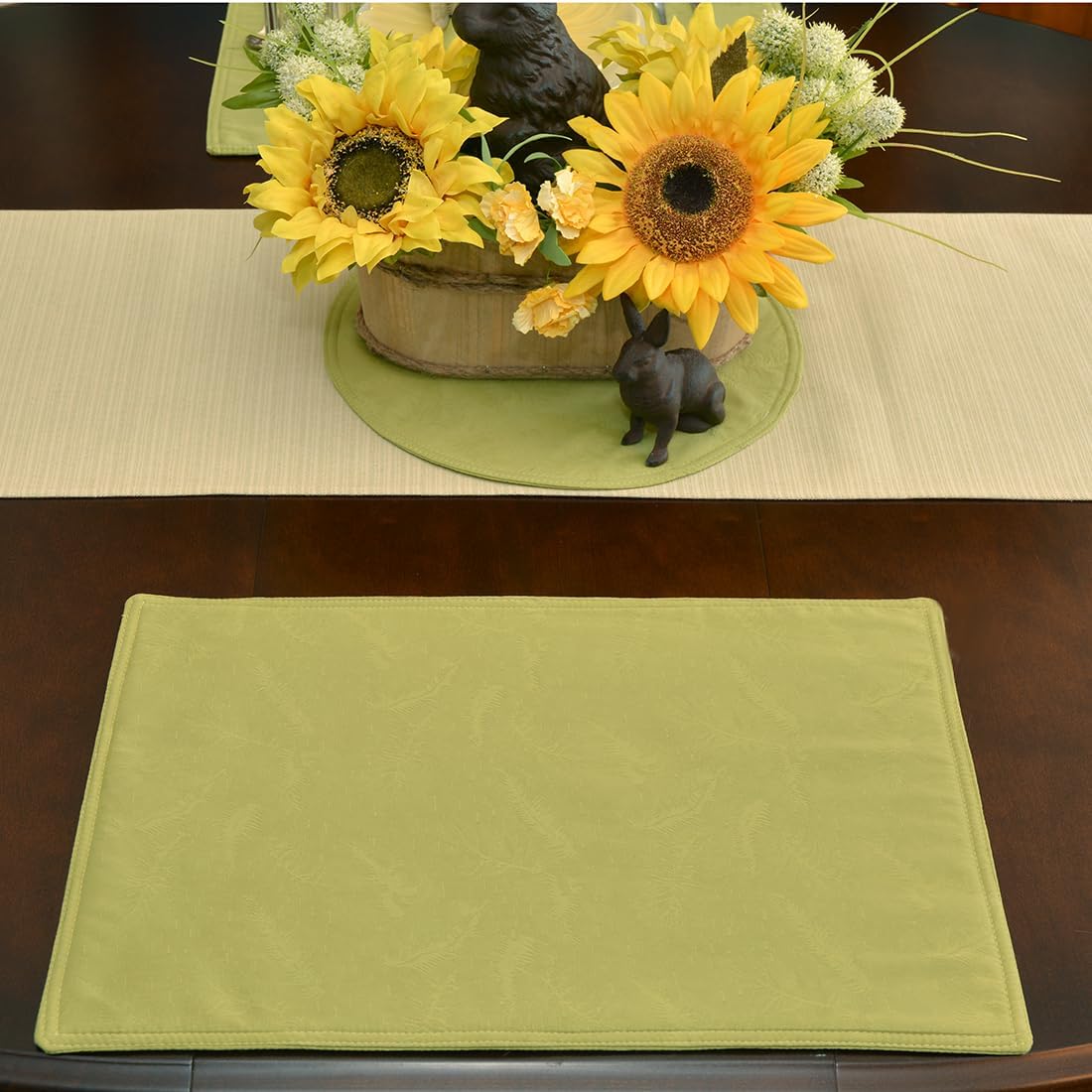 Sweet Pea Linens Juego de dos manteles individuales rectangulares de jacquard verde lima