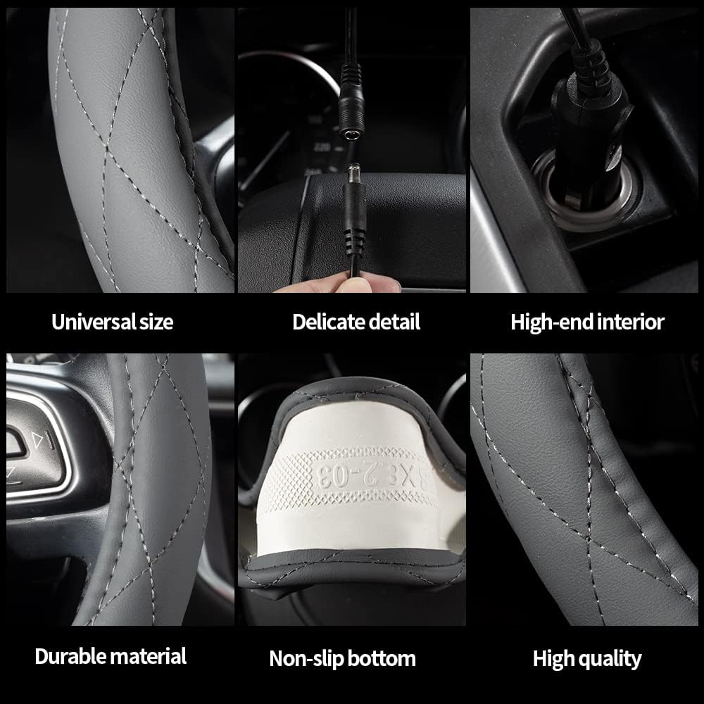 WARMITORY – Funda térmica para volante, calentador de volante de lujo, calentador de manos rápido de 12 V, diámetro exterior de 14.5 a 15 pulgadas