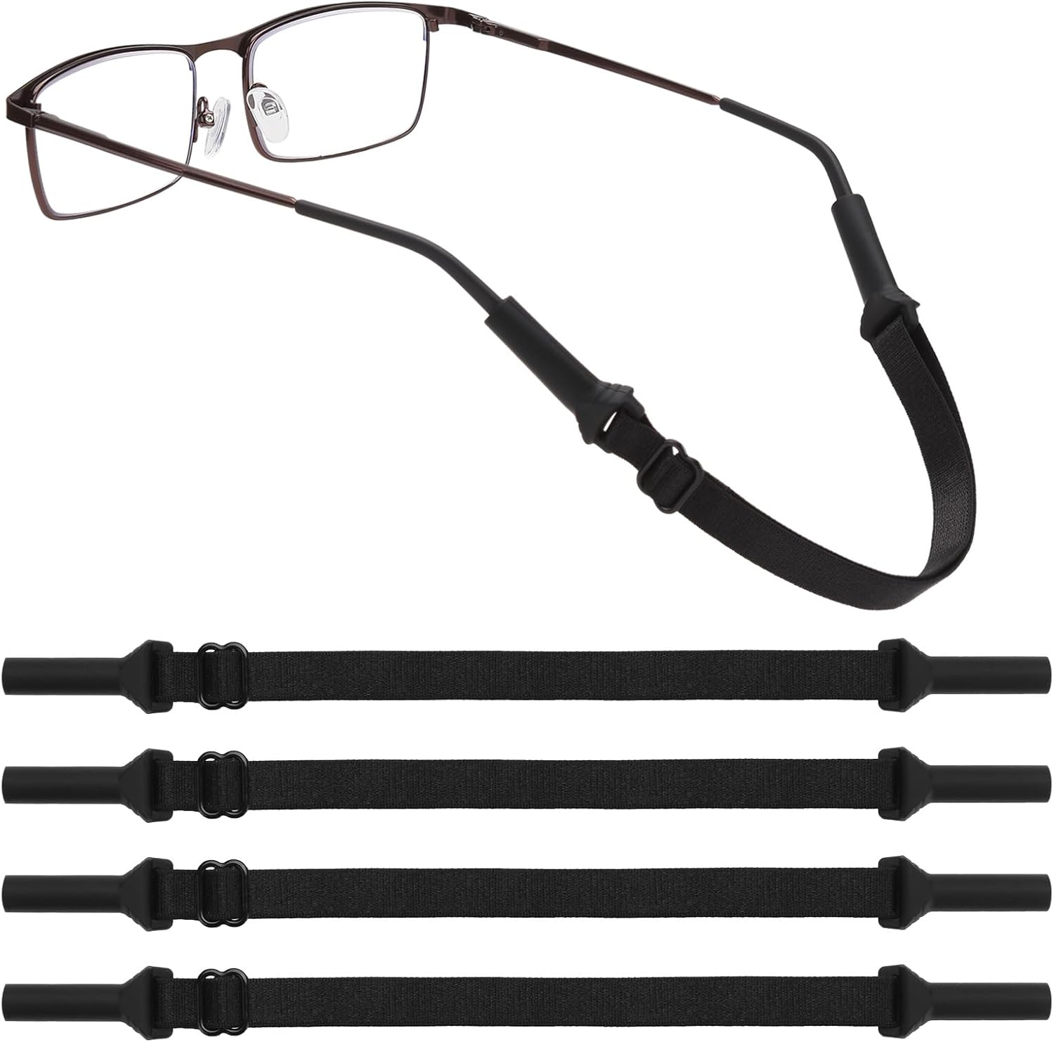 4PCS Glasses String Holder Strap,Stretchy Fabric No Tail Glasses Neck Lanyard Cord, Adjustable Sports Sunglasses & Eyeglasses Holder Rope Eyewear