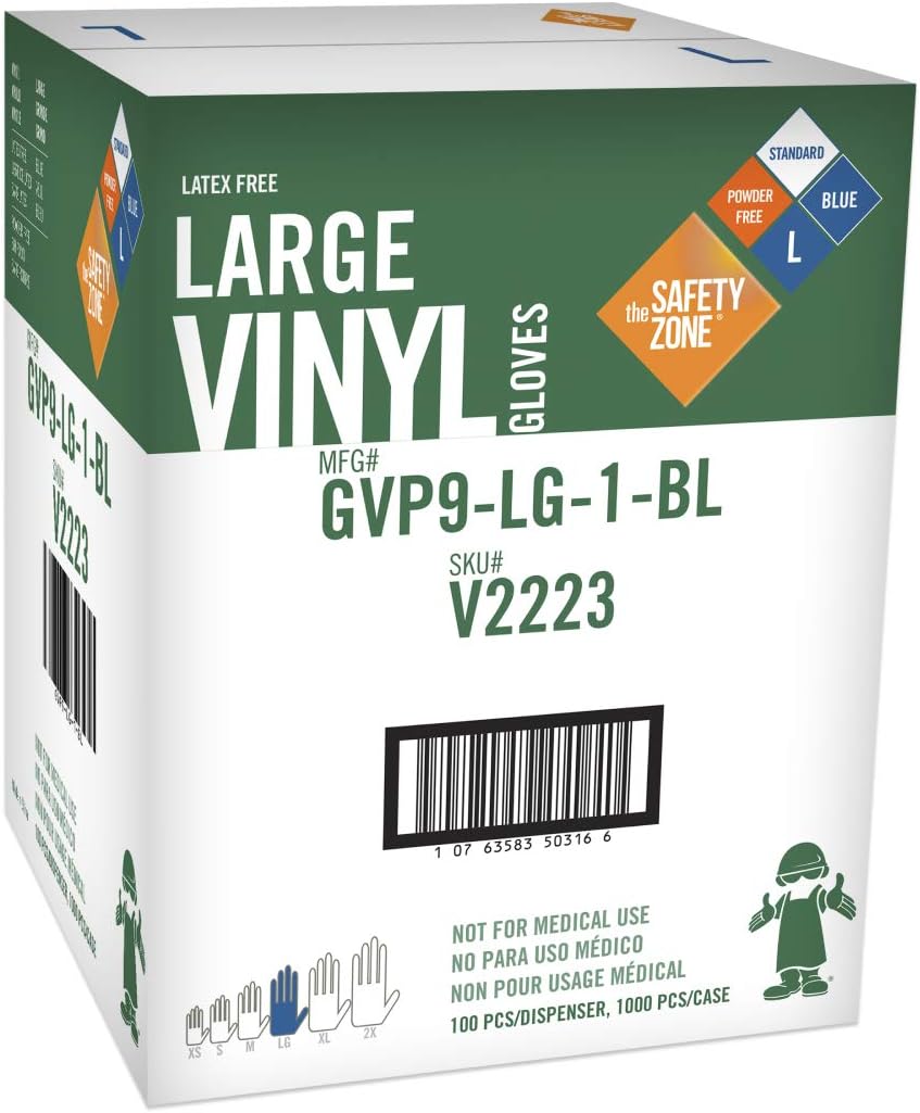 Guantes de vinilo grandes sin polvo, color azul, no médicos (100 por caja, 10 por caja)