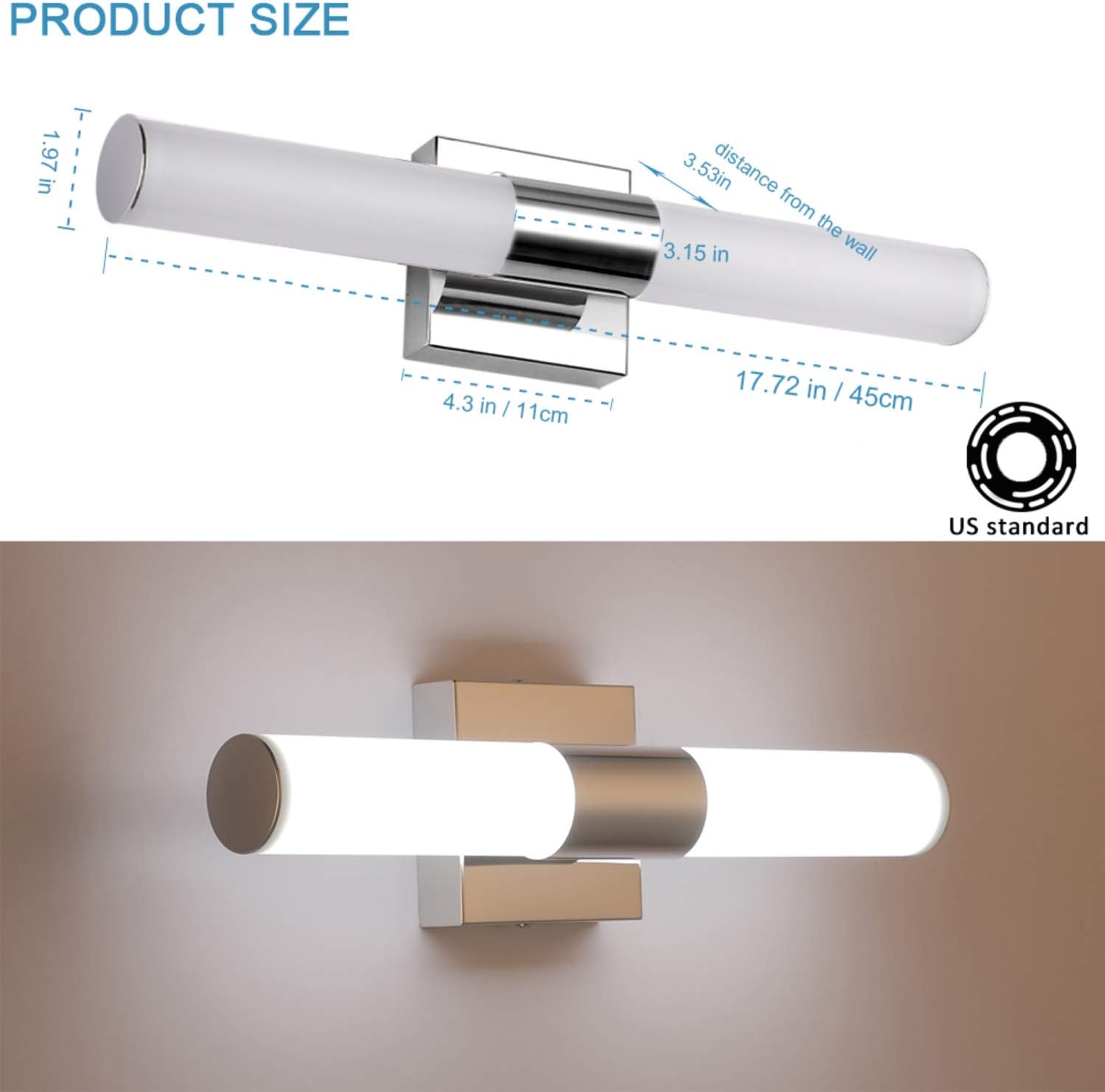 Joosenhouse Lámparas LED para tocador de baño sobre espejo de 17.7 pulgadas, moderna lámpara de tocador de baño, accesorios de iluminación de