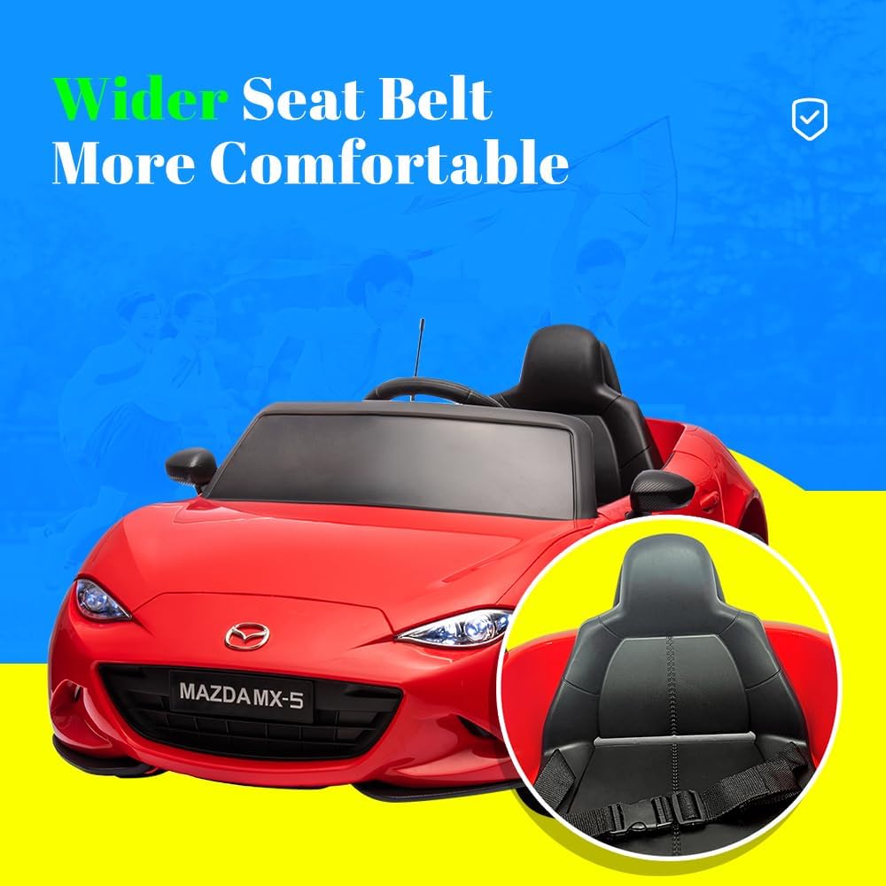Vehículo eléctrico Mazda MX-5 de 12 V, con licencia para niños, con control remoto para padres, luces, música, juguetes de 4 ruedas (rojo)