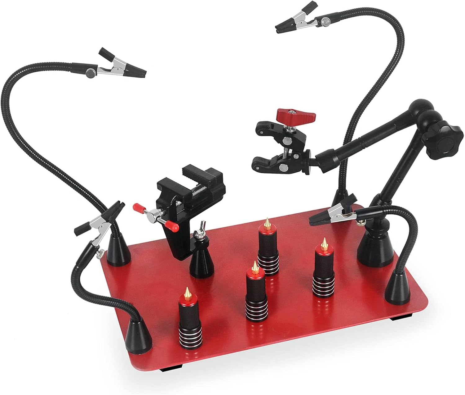 Helping Hands – Estación magnética de tercer ayudante con 4 brazos magnéticos de soldadura, soporte para pistola de soldadura y base estable grande