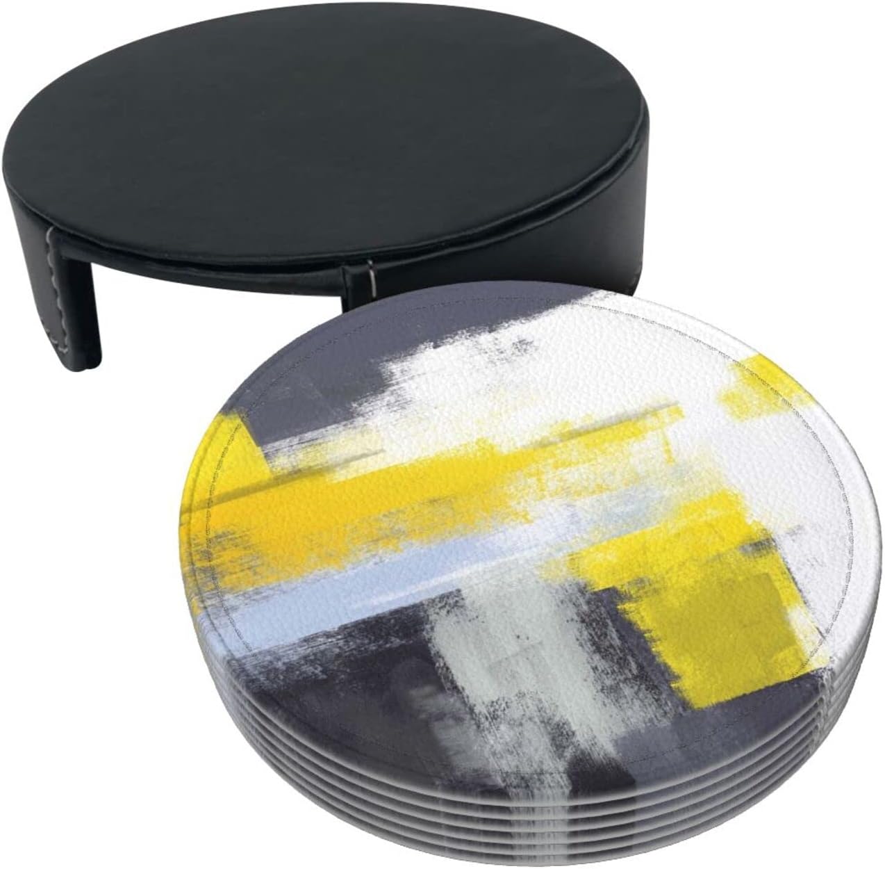 Posavasos para bebidas, posavasos redondos de piel sintética con soporte, 6 unidades, resistentes al calor, decoración elegante para cocina, mesa de