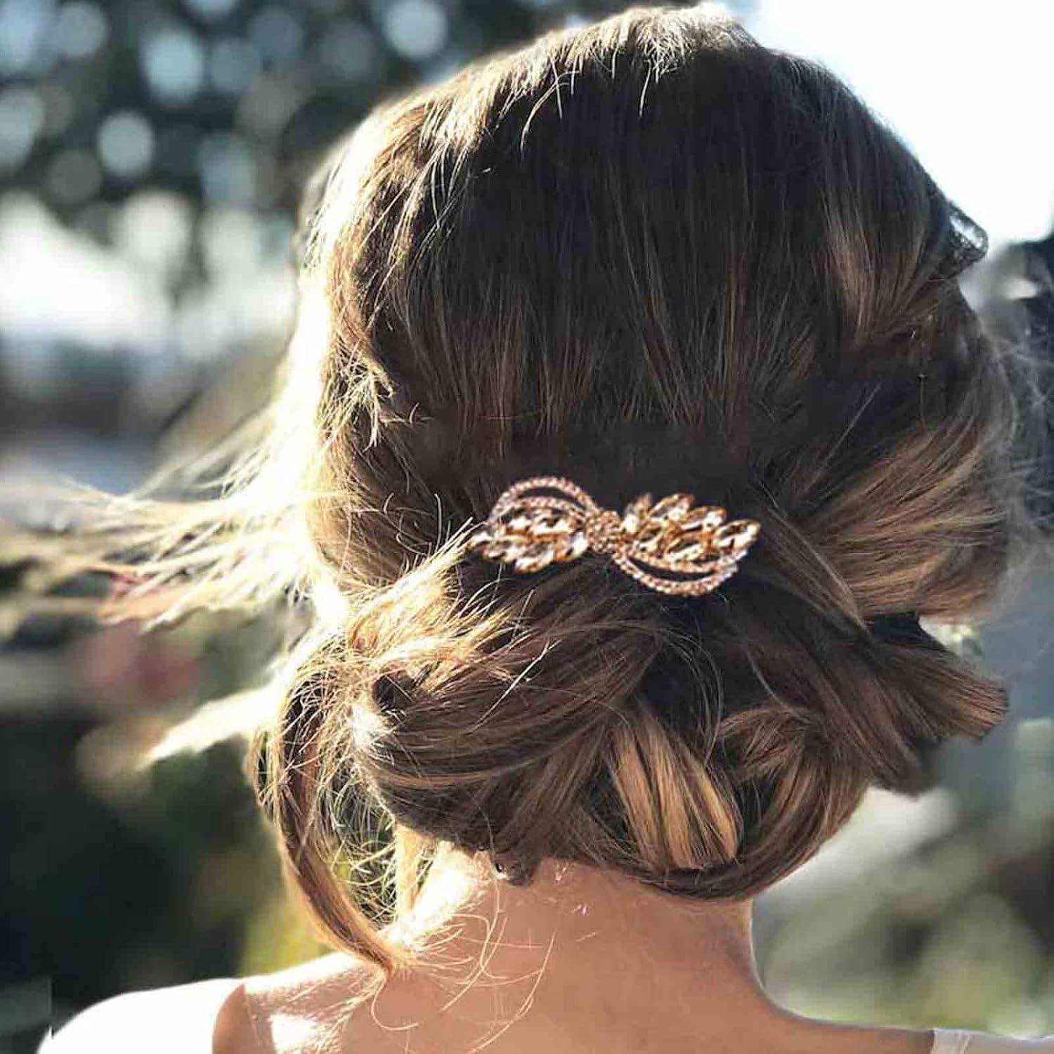Aneneiceera Pinza para el pelo de cristal vintage, pasador de pelo con diamantes de imitación dorados, clip de cabeza de circonita cúbica,