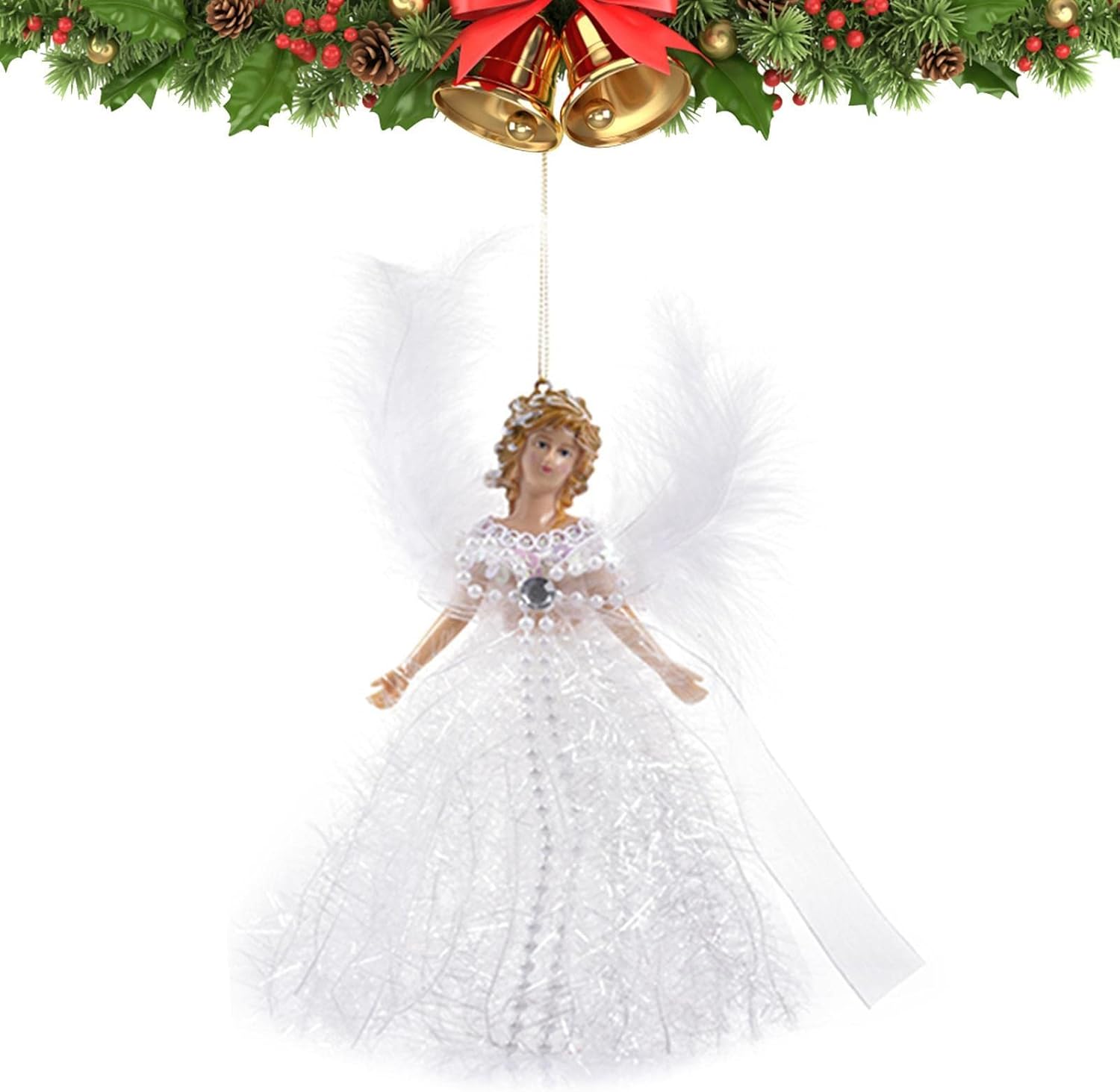 Colgante de ángel decorativo de Navidad con alas de ángel, muñeca de Navidad, mini ángel colgante de árbol de Navidad para decoración de Navidad,