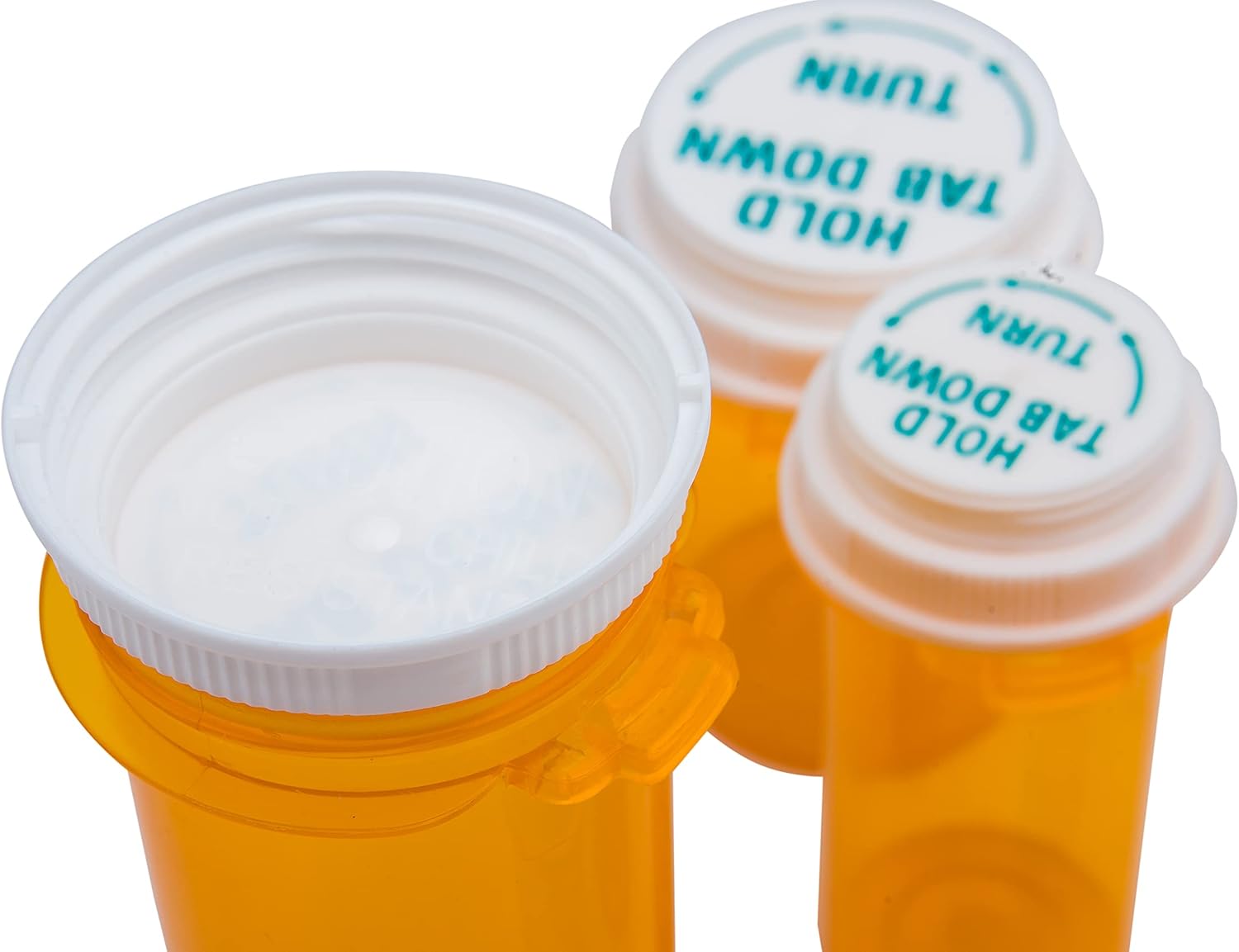 Recipientes de plástico para píldoras de farmacia con tapas de clic en el pulgar, botellas vacías reversibles de perscripción recetadas, 60 frascos