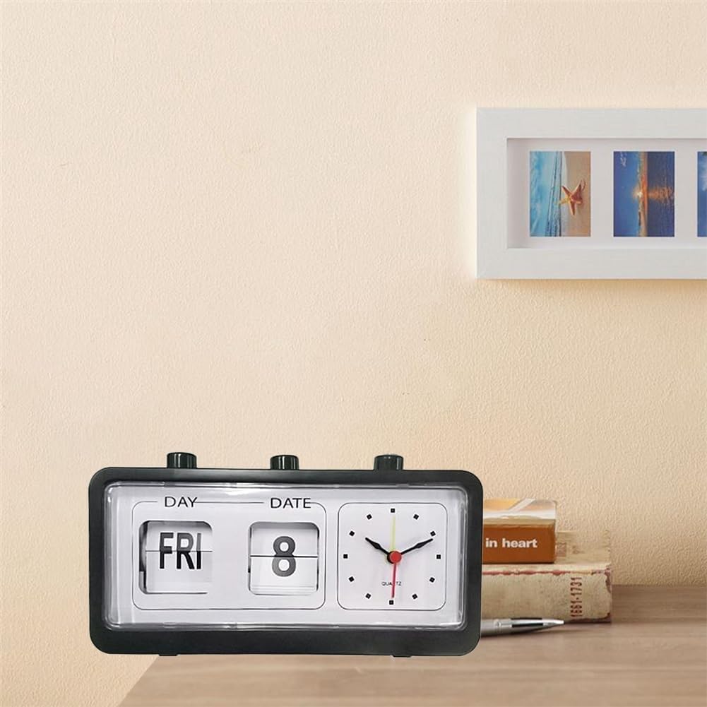 TAMOSH Reloj despertador mecánico novedoso reloj digital de escritorio con calendario, decoración del hogar, decoración retro, negro