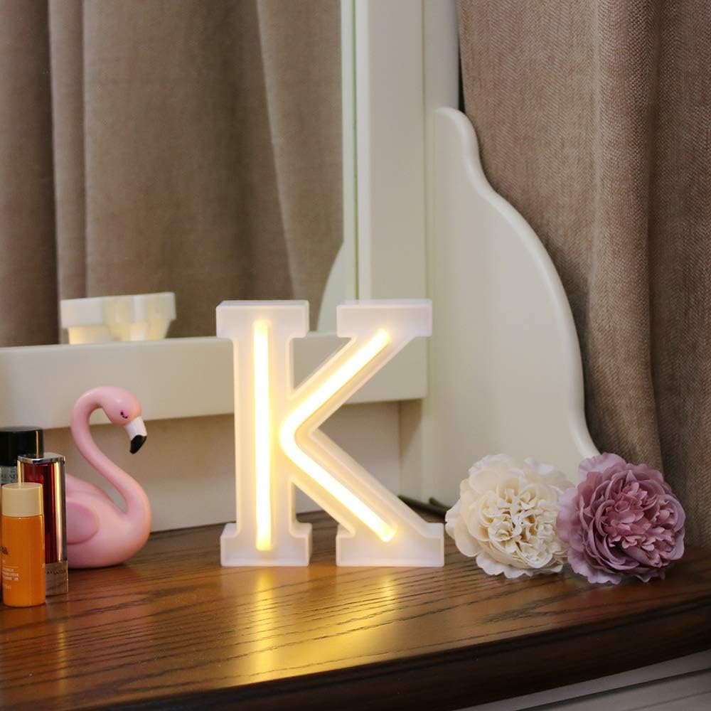 GUOCHENG Letras de neón LED Carpa de luz alfabeto letrero de neón decorativo luces para el hogar boda Navidad cumpleaños fiesta tienda K