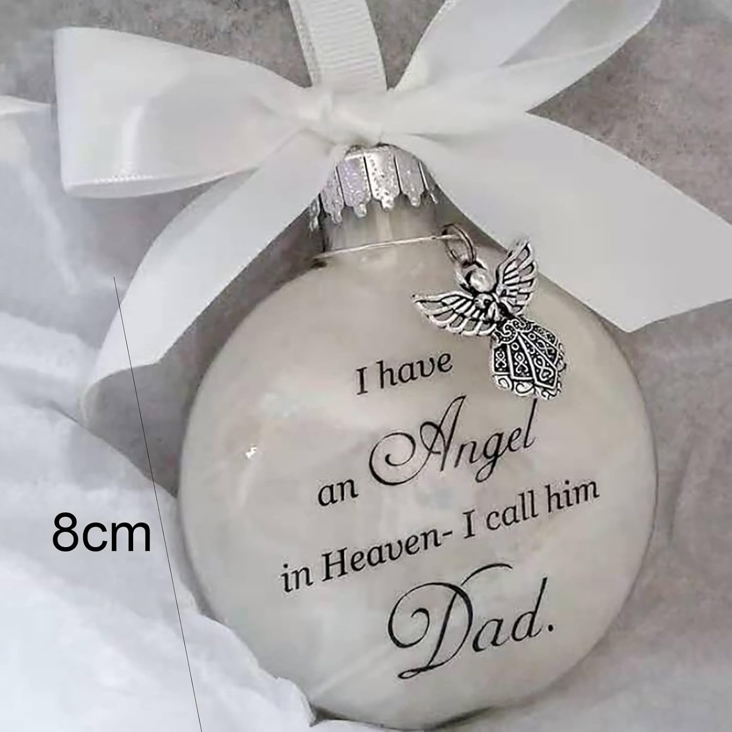 Adornos conmemorativos de Navidad, bola de plumas con texto en inglés “I Have an Angel in Heaven” con un pequeño ángel de Navidad, adorno de Navidad