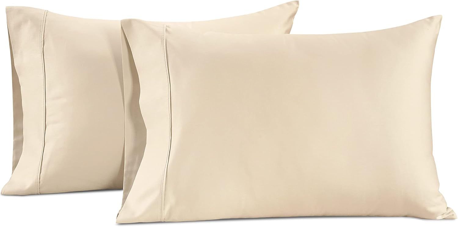 LANE LINEN Juego de 2 fundas de almohada tamaño King, 100% algodón egipcio, satén, suaves, frescas y lisas de 1000 hilos, color marfil