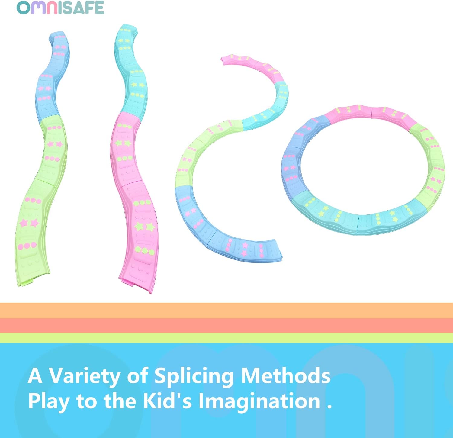 Colored Balance Beams for Kids, Wavy Toddler Stepping Stones, 8 Pcs, Non-Slip Surface and Rubber Edges, Promote Agility, Strength, Coordination