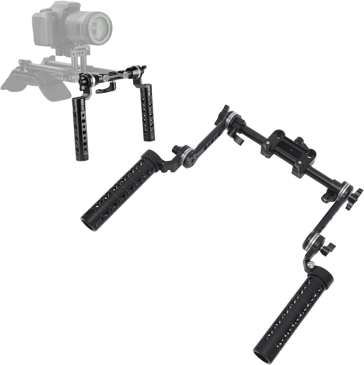 Juego de mango de roseta universal de 0.591 in para plataformas de montaje en hombro para cámara de video DSLR, con sistema de mango doble