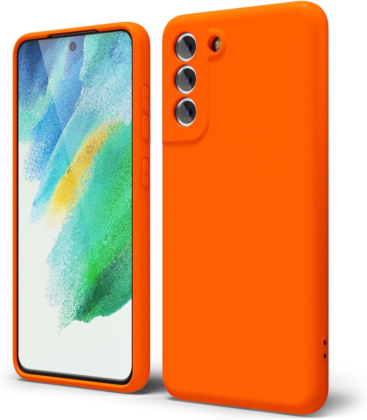 Oakxco Funda para teléfono Samsung Galaxy S21 FE 5G, silicona líquida, color sólido brillante fluorescente, bonita funda protectora delgada de goma