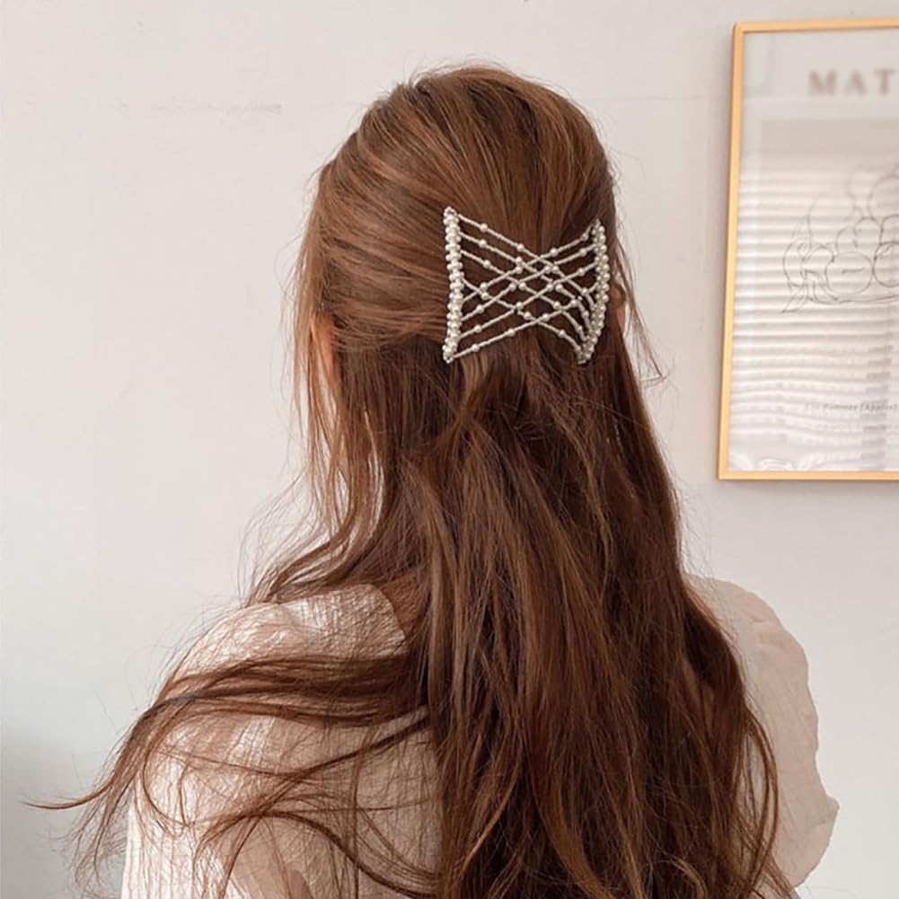 Pinza de peine de pelo de perlas sintéticas elásticas, pinzas para el cabello doble peine para el cabello, peines mágicos elásticos para cabello