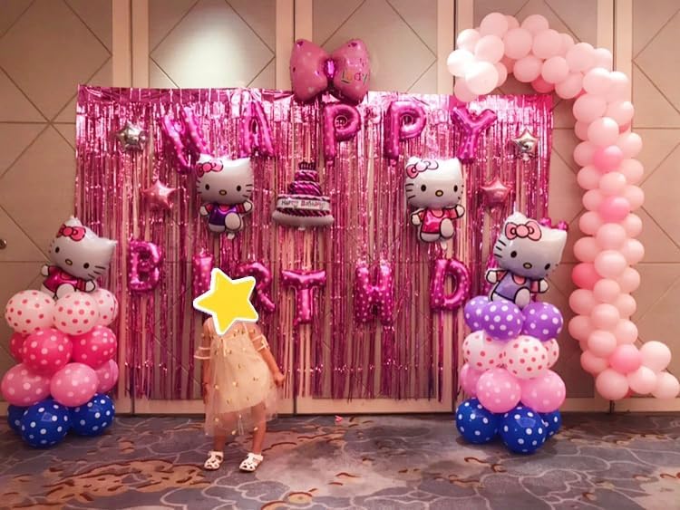 Paquete de 3 cortinas de fondo de plástico con flecos de oropel rosa de 3.3 x 6.6 pies para decoraciones de fiesta de cumpleaños de Halloween 2024