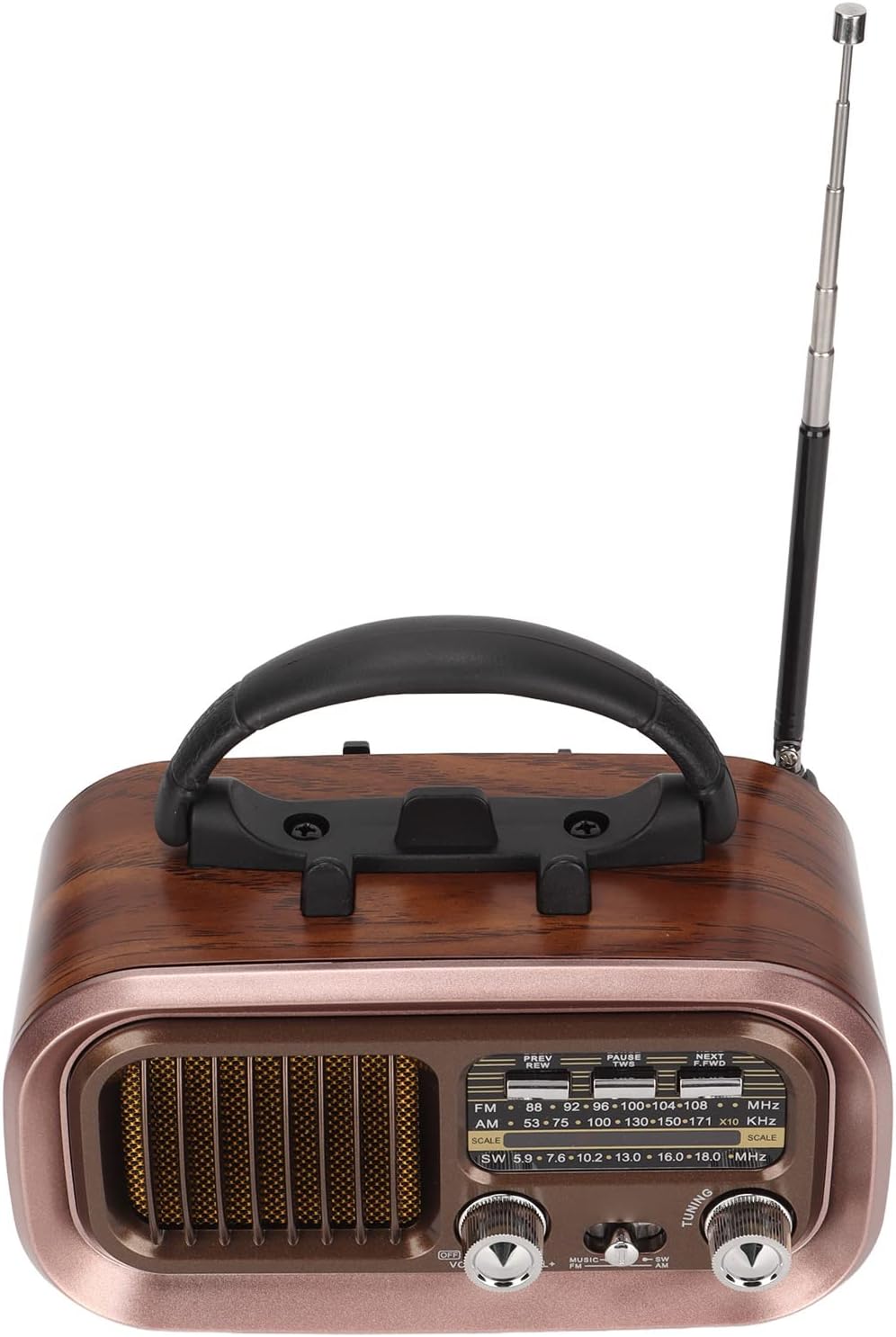 Altavoz de radio vintage Bluetooth, multifuncional de 3 bandas, radio AM FM portátil, reproducción MP3 WMA WAV, diseño retro, ligero y pequeño