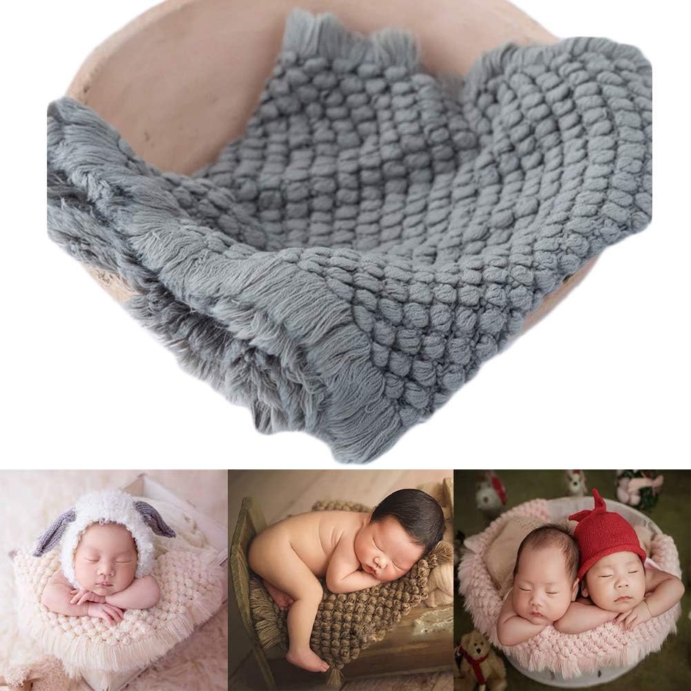 Zeroest Accesorios de fotografía para bebé, canasta de lana trenzada, envoltura de lana para recién nacidos, cestas de relleno para posar, manta de