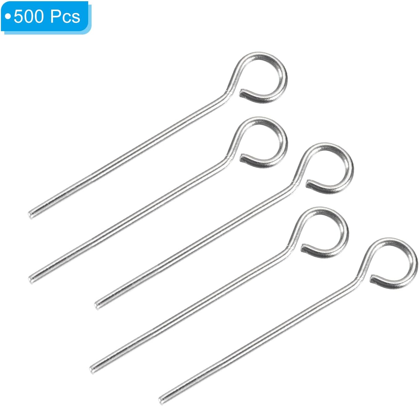 PATIKIL 500 alfileres de ojo de acero inoxidable de 0.709 in para hacer joyas, collares, pulseras, aretes, calibre 22, plata, 0.130 in, 500 unidades