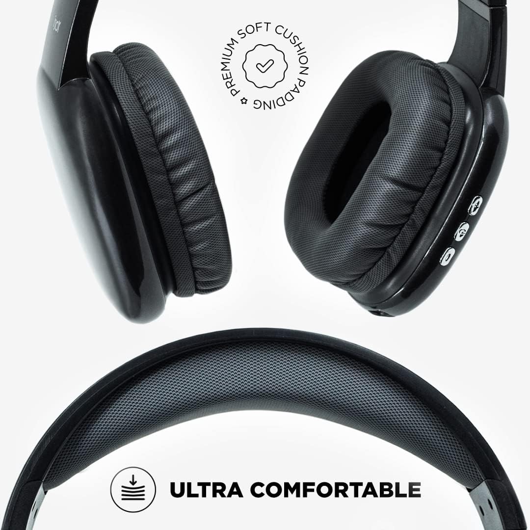 iJoy – Auriculares ultra inalámbricos con micrófono, auriculares Bluetooth inalámbricos recargables sobre la oreja con 10 horas de reproducción,