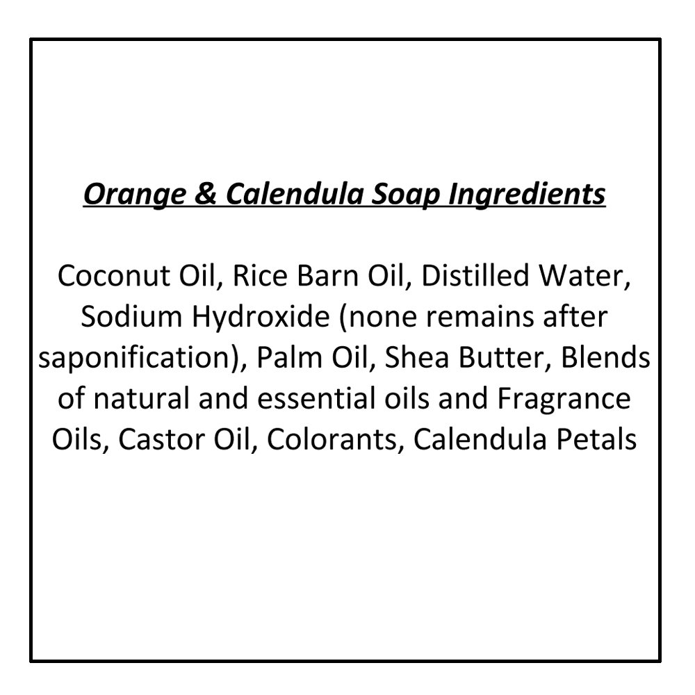 Jabón de naranja con aceite de caléndula (4 onzas), barra de jabón hecha a mano con aceites esenciales de naranja, yuzu y caléndula, pétalos de