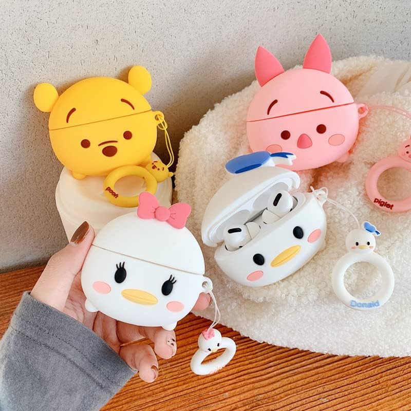 Funda de silicona suave con correa de anillo para Apple AirPods 3 3 generación AirPods3 2021 Daisy Duck Pink Bow 3D dibujos animados animación de