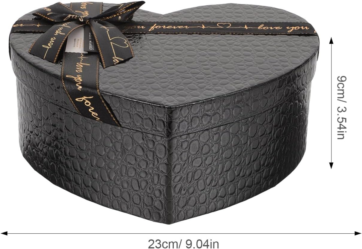 EXCEART Caja en forma de corazón, caja de corazón negro, cajas de regalo de anidación con cubierta, cinta de lazo, flores, caja de embalaje para