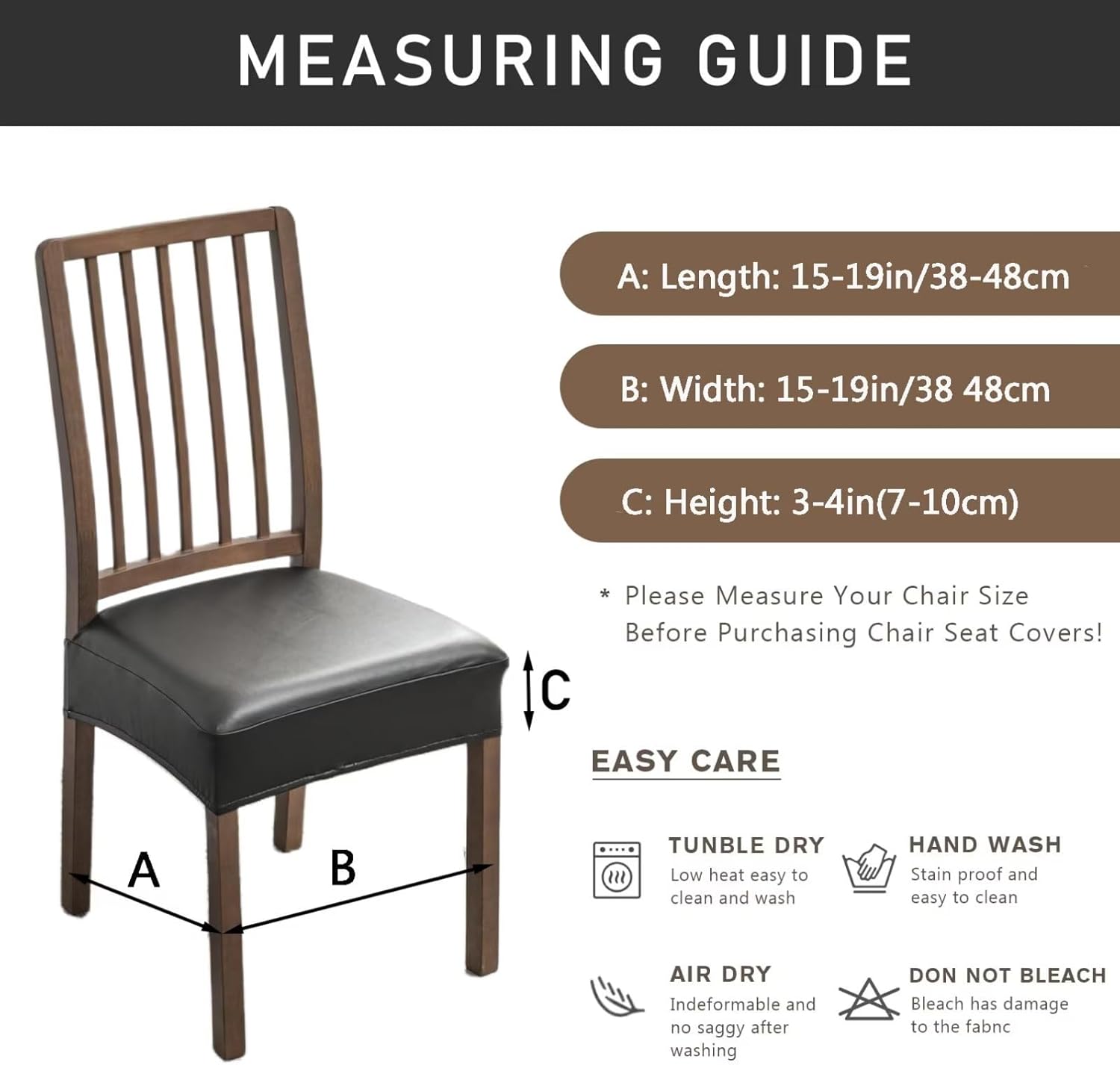 NILUOH Juego de 6 fundas de asiento impermeables para sillas de comedor, de piel sintética, extraíbles y lavables, fundas traseras (PU-caqui)