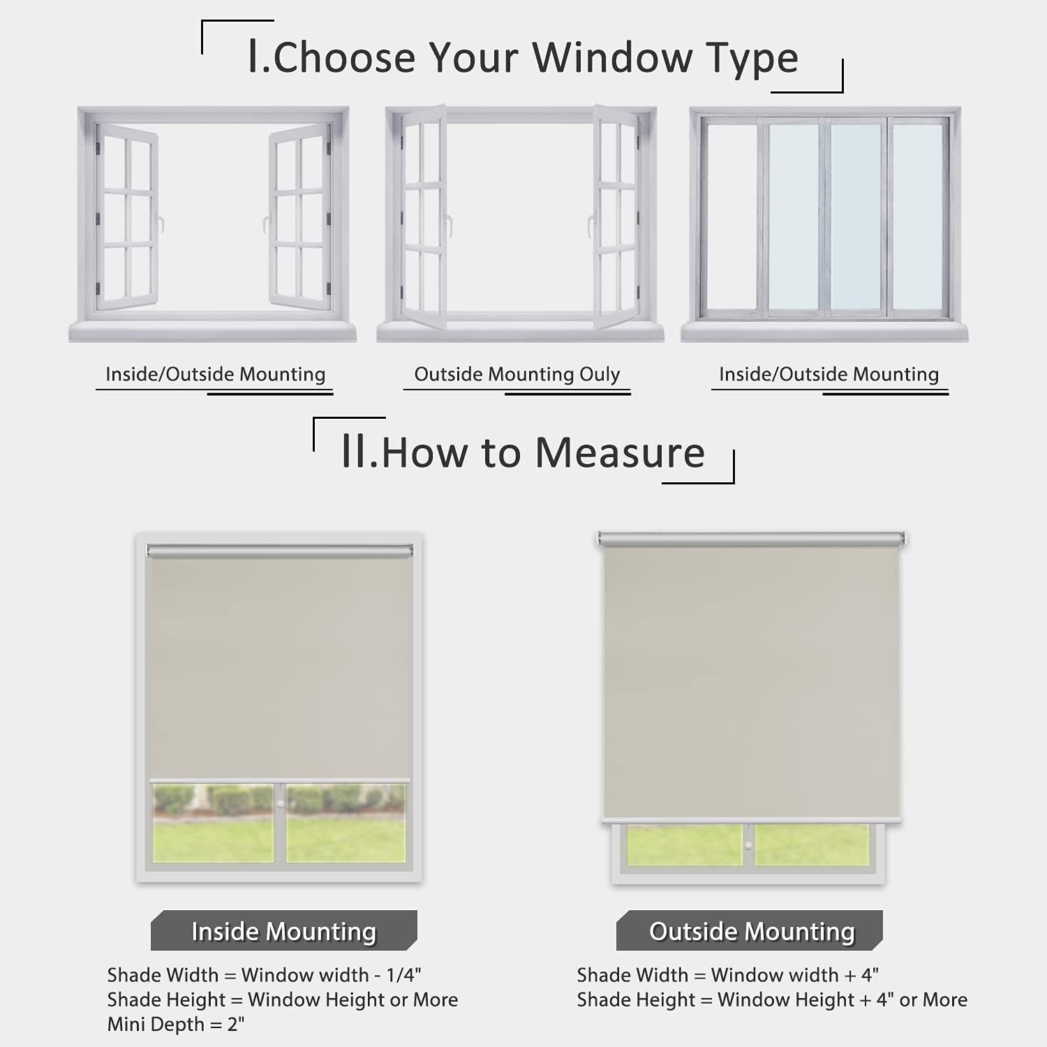 Persianas y cortinas enrollables opacas para ventanas, dormitorio, térmicas, inalámbricas y fáciles de abrir y cerrar, 4 colores, 10 tamaños