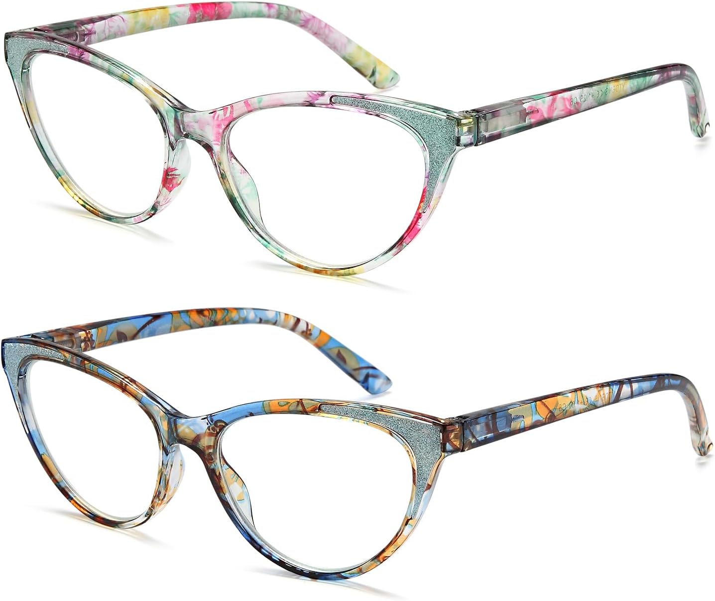 Gafas de lectura de ojo de gato para mujer, paquete de 2 lentes de lectura ultraligeras con bloqueo de luz azul para computadora, reducen la fatiga