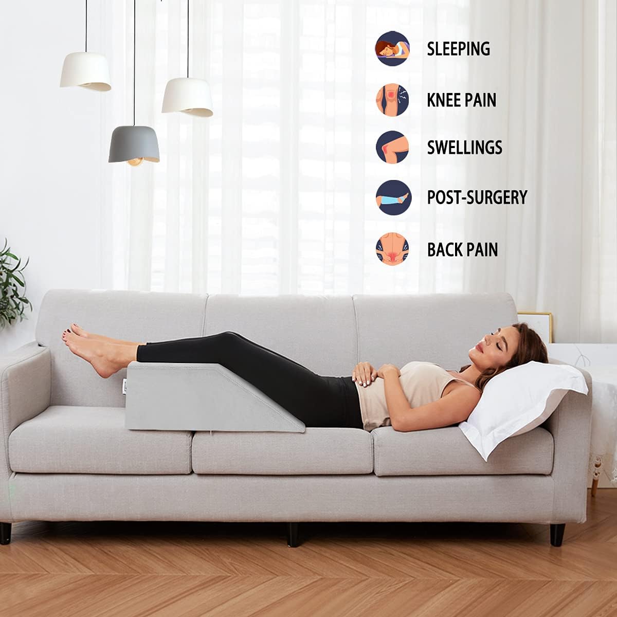 Almohada de elevación de piernas con parte superior de espuma viscoelástica de gel refrescante, reposa piernas poscirugía, almohada de espuma de