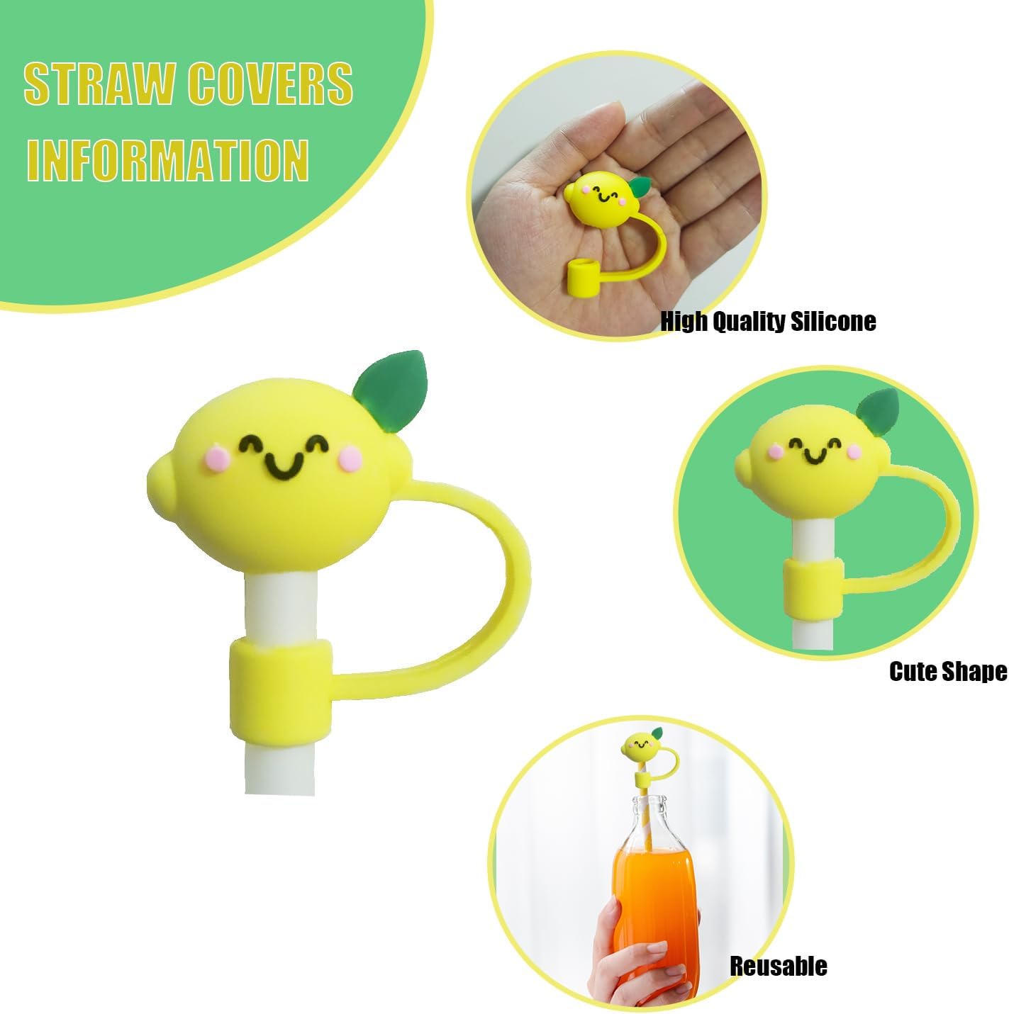 8 tapas de popote de silicona para vasos, tapas reutilizables para popotes a prueba de polvo, protectores de popote suaves para pajitas de 0.236 a