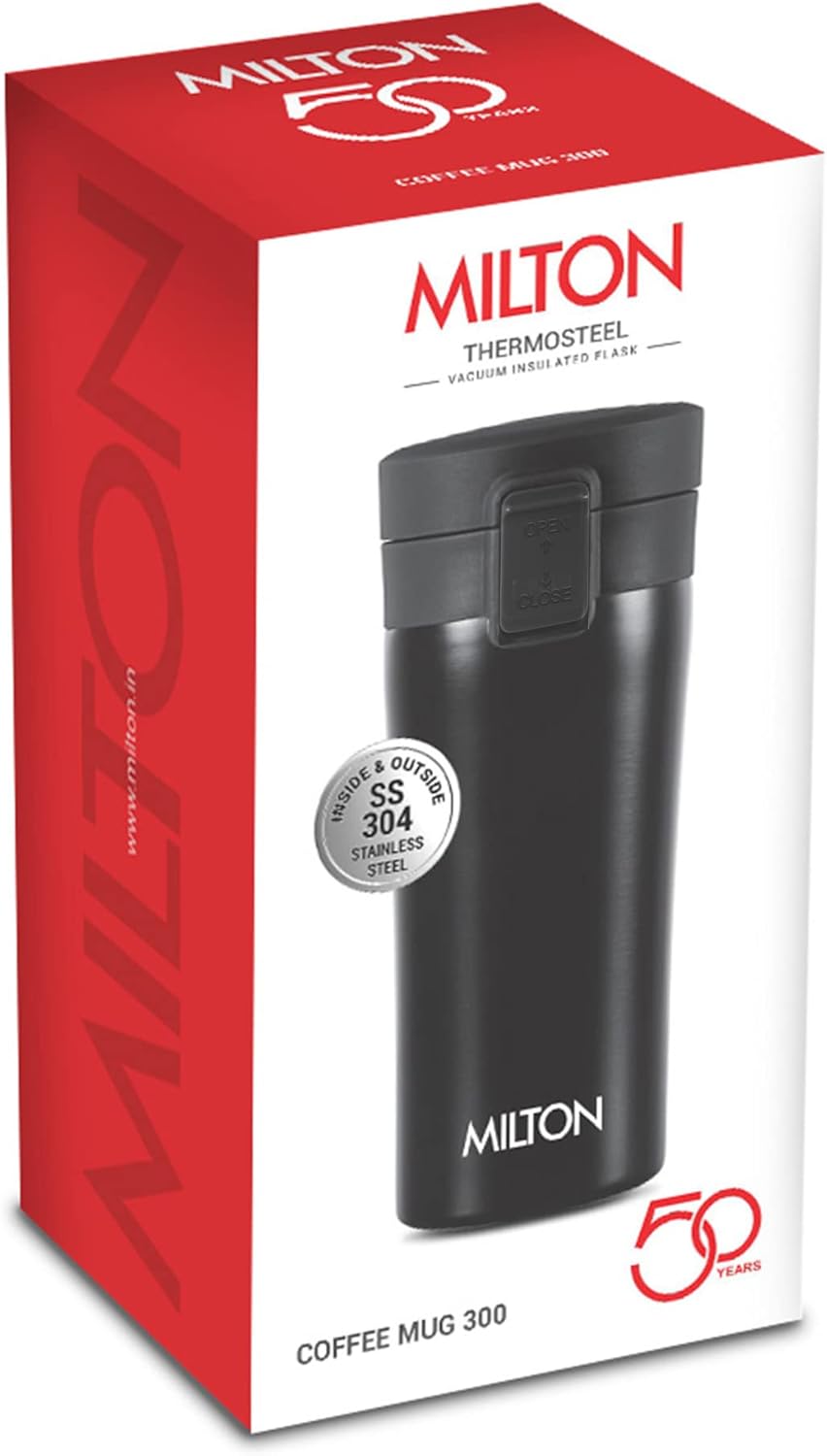 Milton Thermosteel – Taza de café aislada al vacío, 10.1 fl oz, crema, frasco para bebidas calientes y frías, a prueba de fugas, a prueba de óxido,
