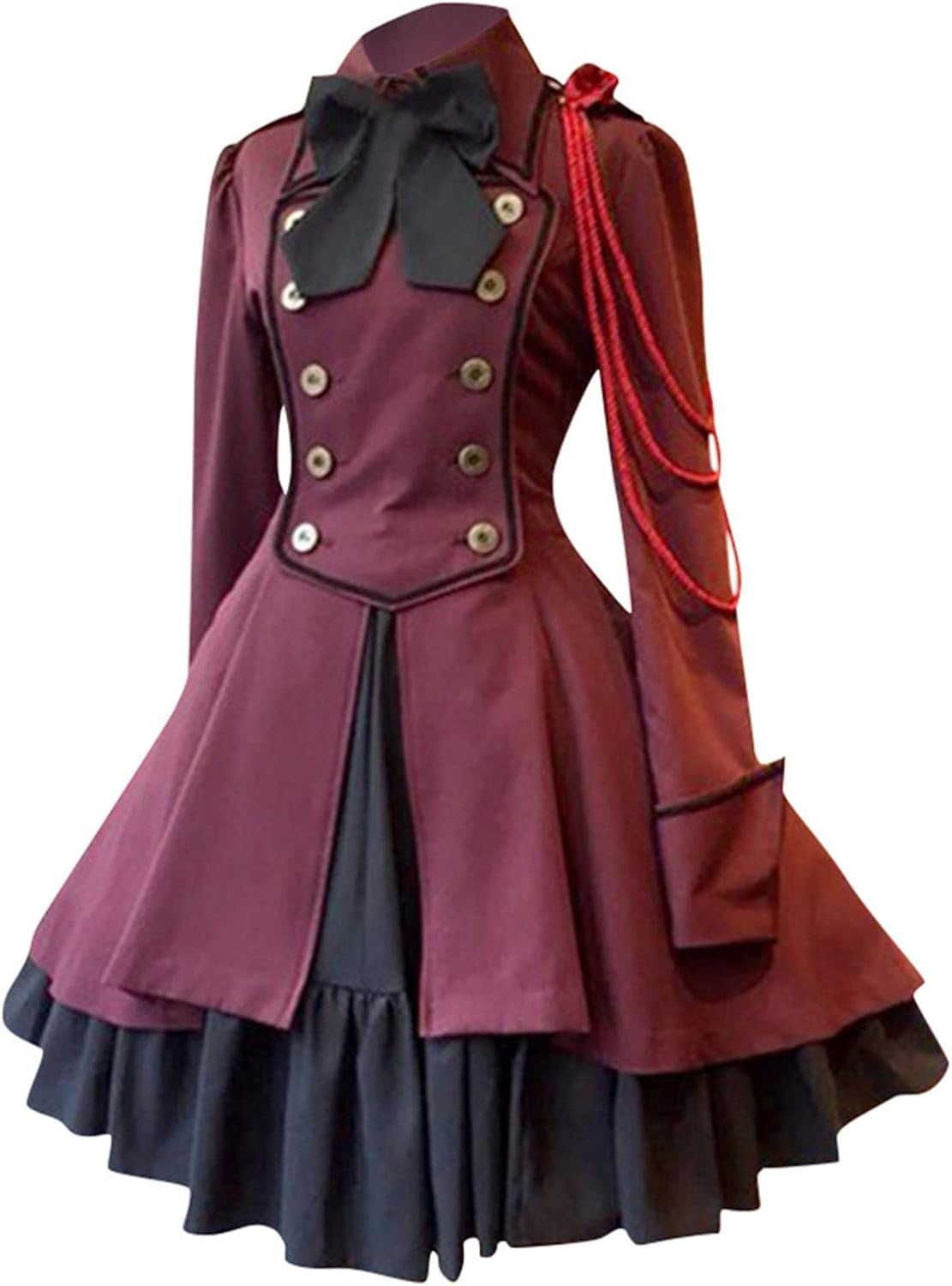 Y2K Lolita Renaissance – Vestido retro renacentista con cuello de mariposa y lazo frontal, doble línea con botones, vestido de té inflado, vestido