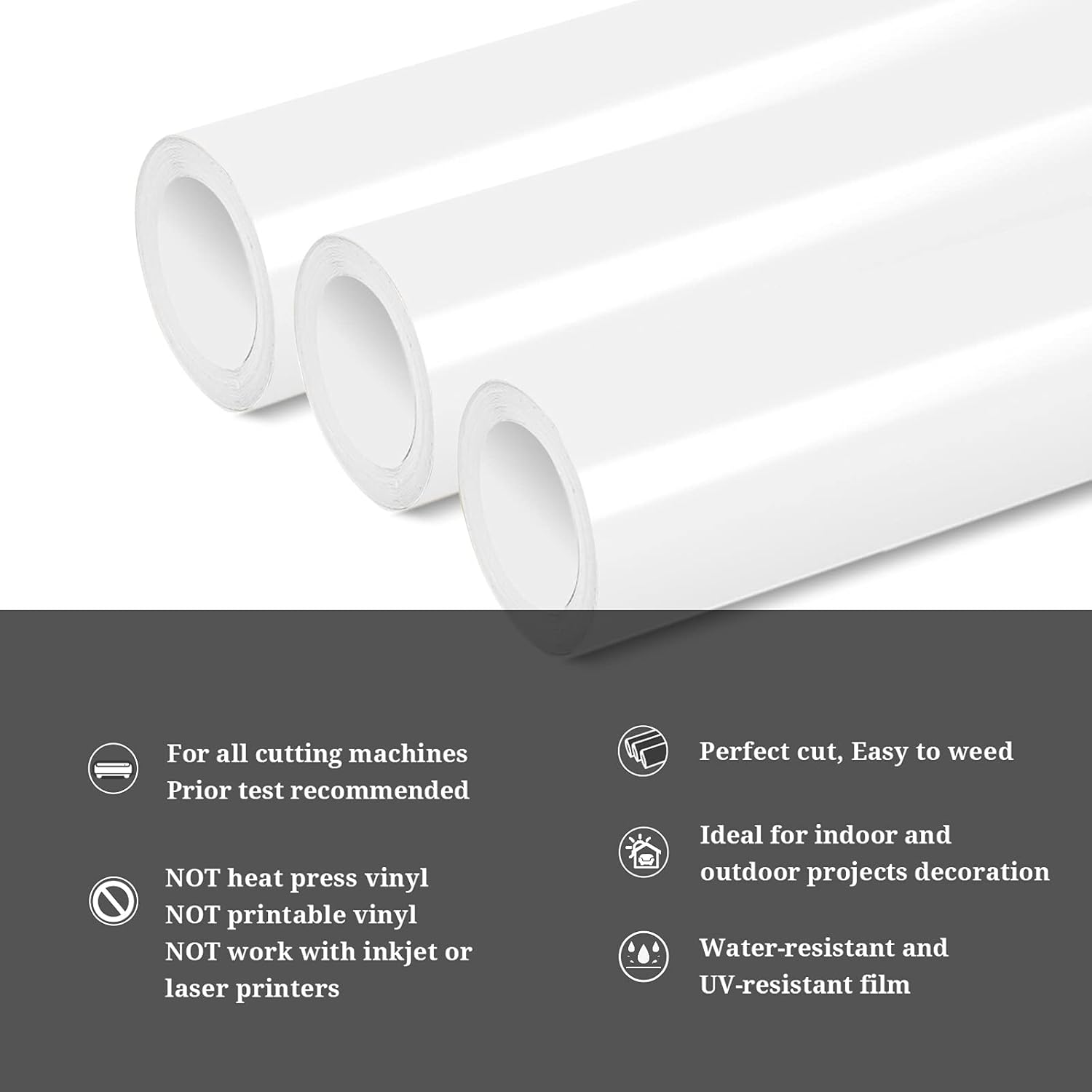 TECKWRAP Vinilo adhesivo permanente para proyectos de calcomanías de manualidades, 12 pulgadas x 20 pies, blanco brillante