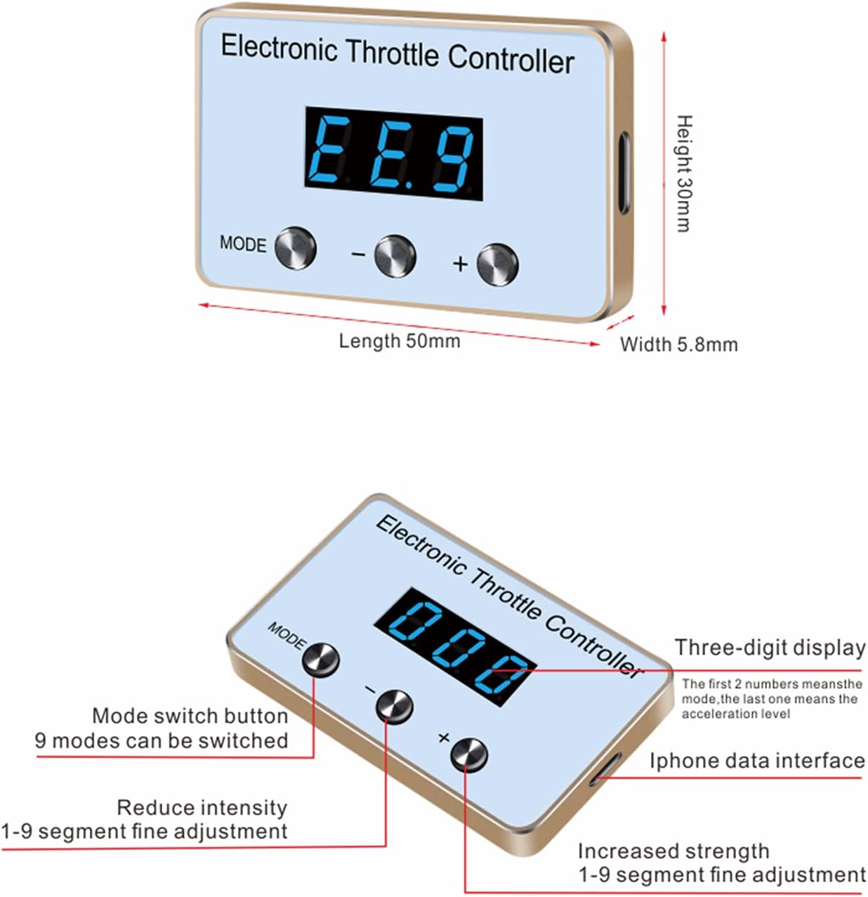 Mallofusa Regulador de respuesta del acelerador regulador electrónico del acelerador 9 modos Acelerador de carreras electrónico inteligente apto
