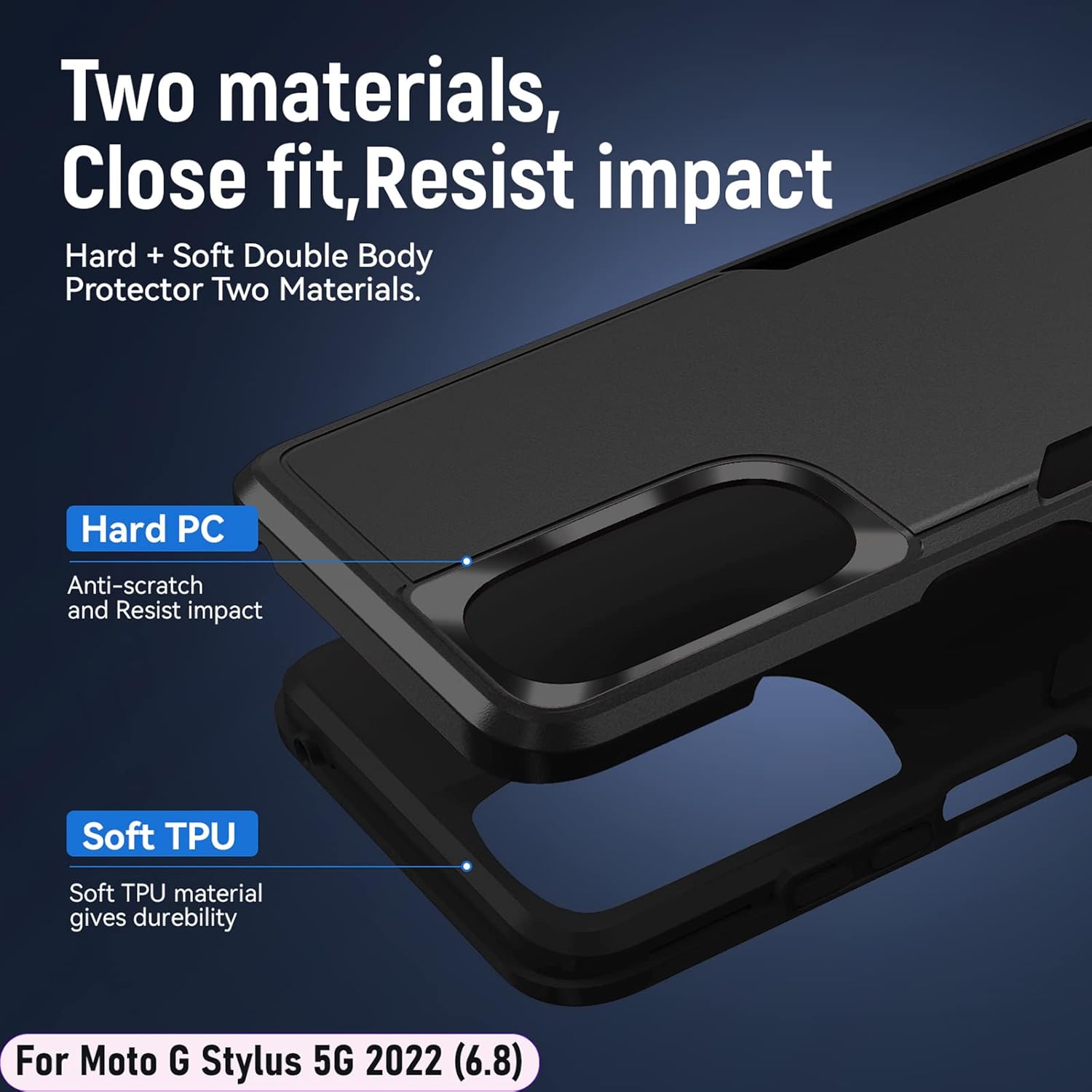 LMDAMZ Funda híbrida de doble capa de grado militar resistente a los golpes para Moto G Stylus 5G 2022 de 6.8 pulgadas con 1 soporte magnético para