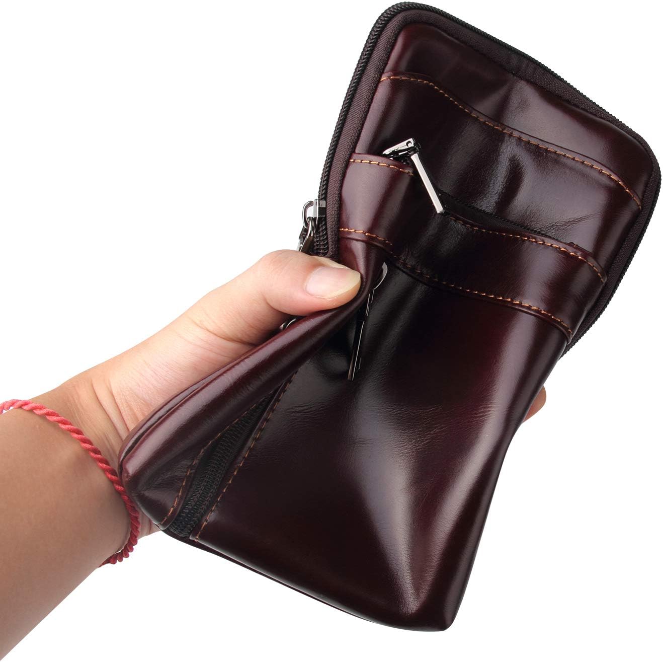 Funda de cuero genuino para cinturón vertical para teléfono inteligente, soporte para teléfono celular, funda con tapa, bolso de mensajero de viaje