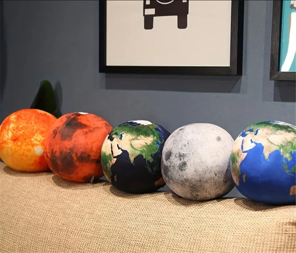 Almohada de felpa de planeta Tierra azul de 10 pulgadas, suave y realista de Marte, luna, sol, peluche, juguetes de peluche de globo de aprendizaje,